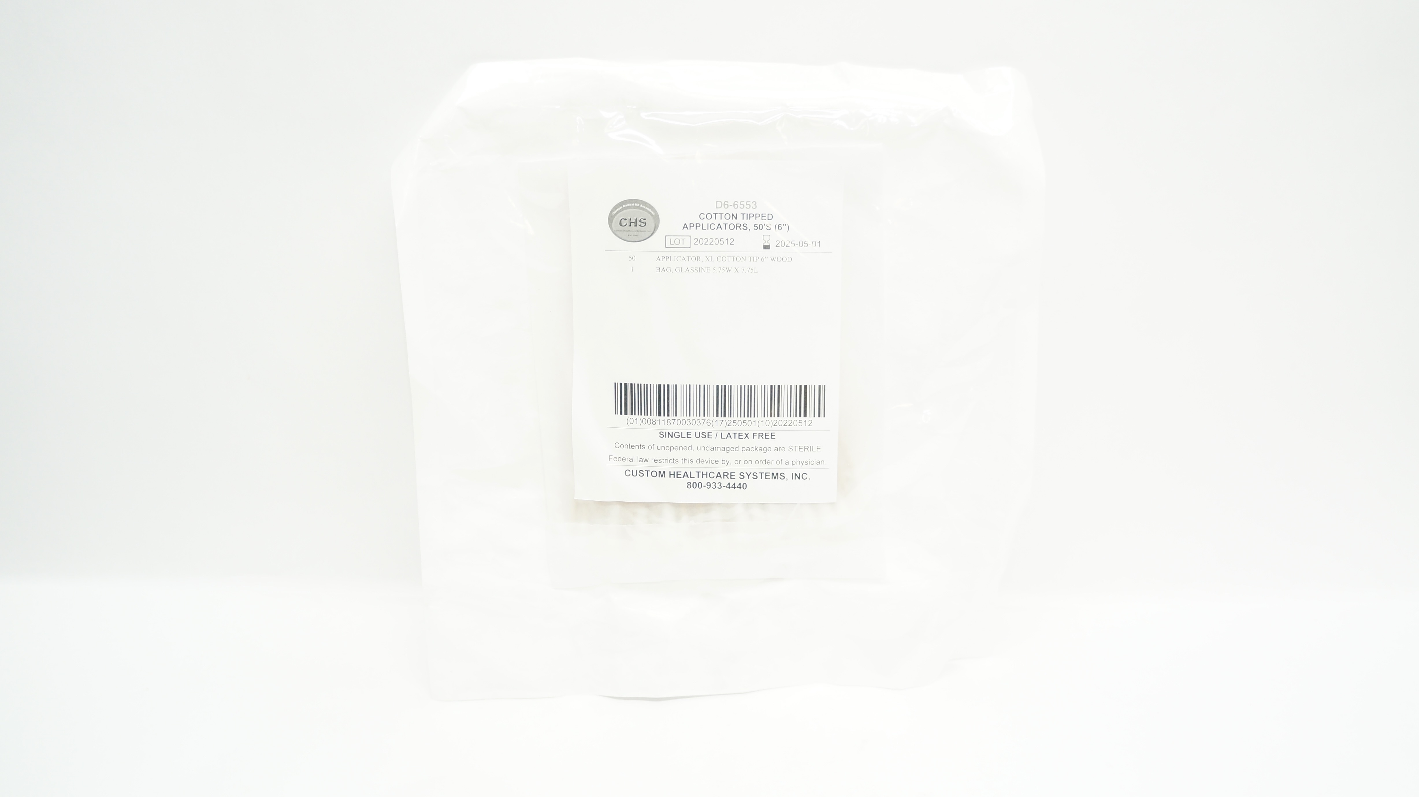 CHS D6-6553 Cotton Tipped Applicators 6In - Pack of 50