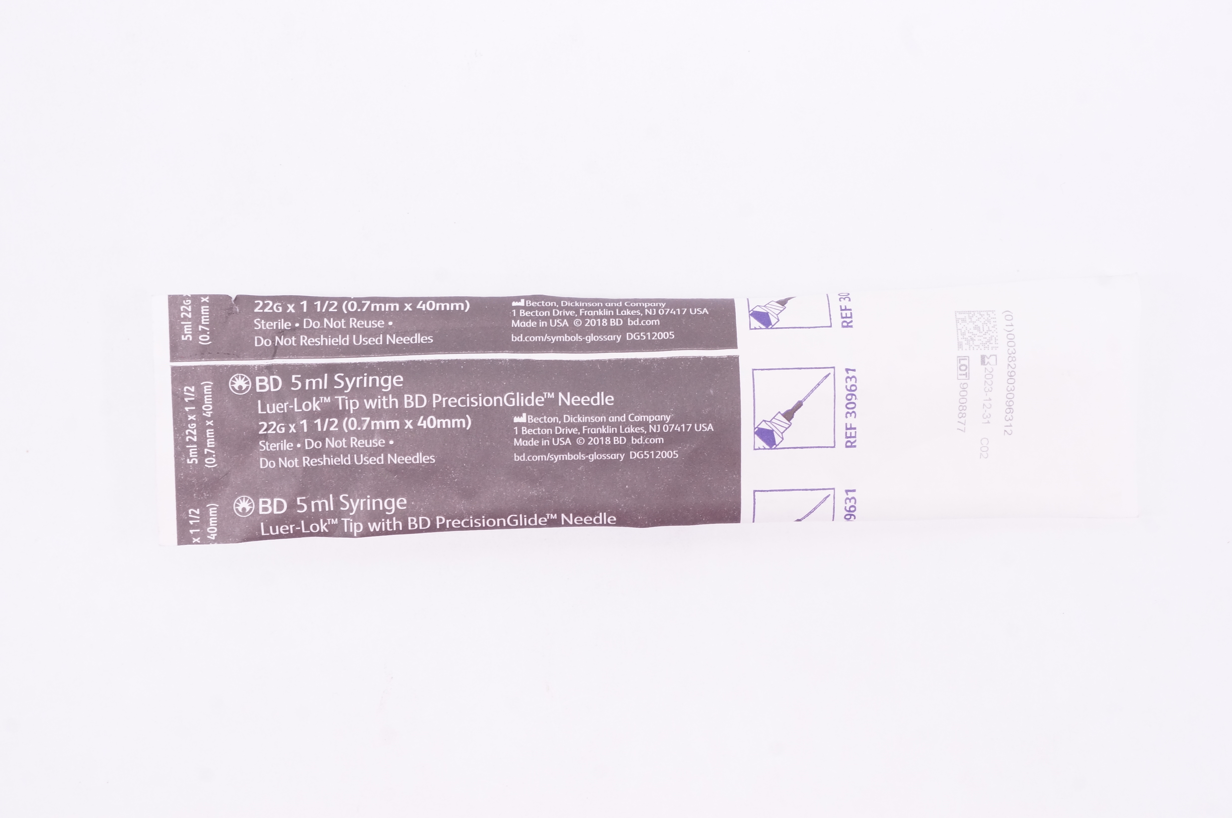 BD 309631 Syringe Luer-Lok W/ PrecisionGlide Ndle 5 mL 22Ga x 1-1/2Inch