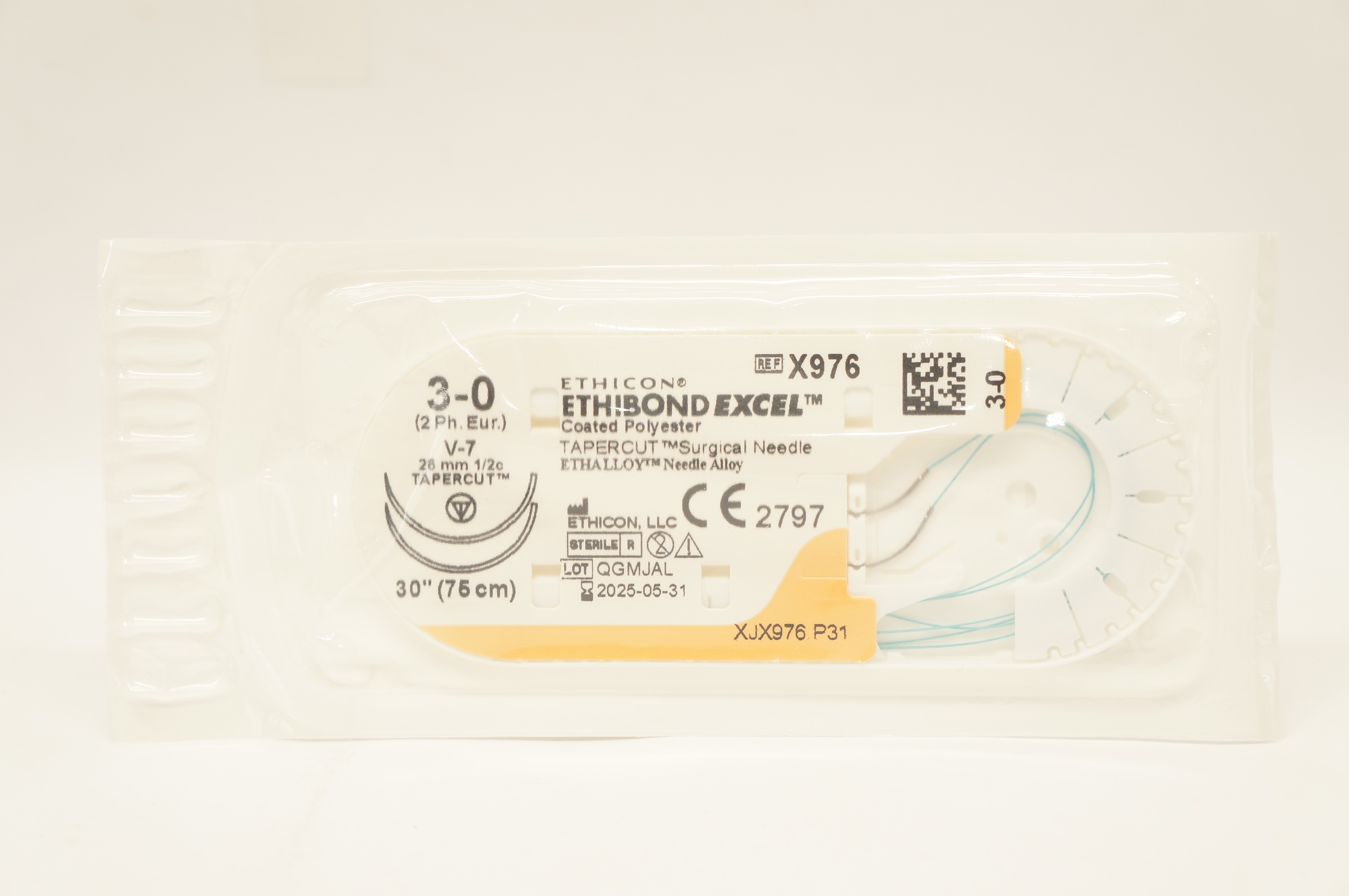 Ethicon X976 3-0 Ethibond Excel Polyester Stre V-7 26mm 1/2c Tapercut, 30inch