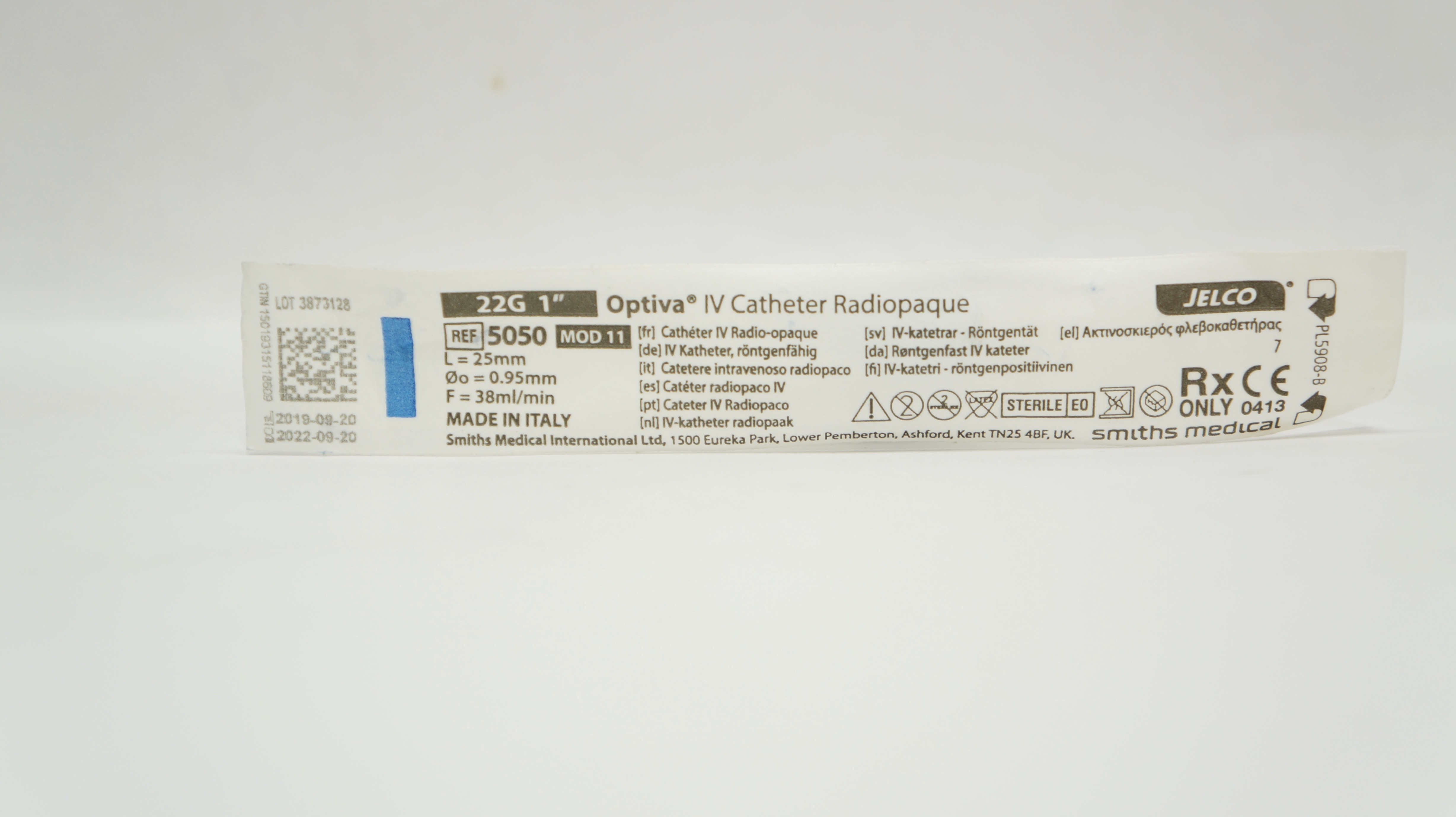 Smiths Medical 5050 Jelco Optiva IV Cath. Radiopaque 22G x 1inch 38ml/min (x)