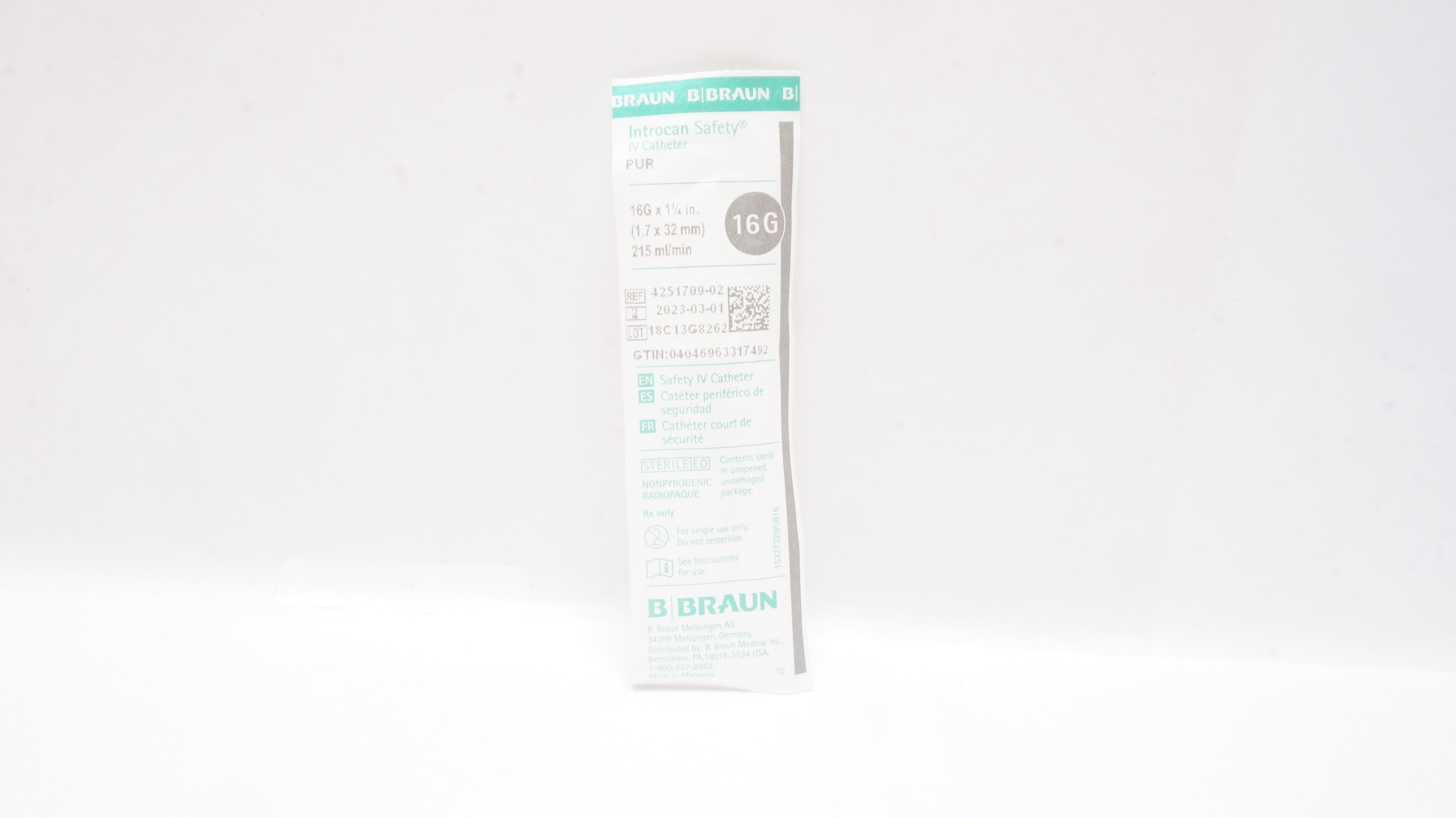 Braun 4251709-02 Introcan Safety PUR IV Cath. 16G x 1-1/4inch (x)