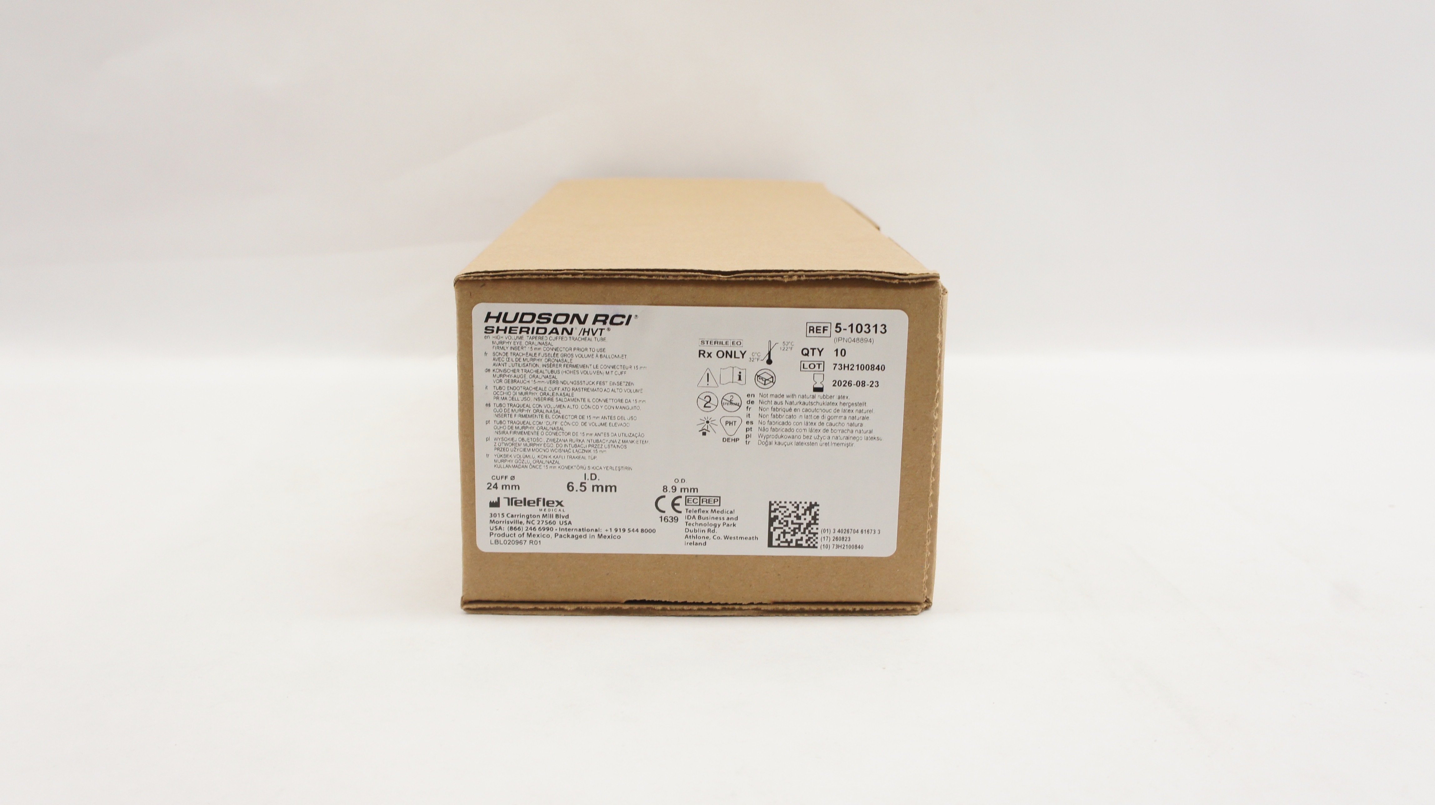 Teleflex 5-10313 Hudson RCI Sheridan HVT Cuffed Tracheal Tube 6.5x24mm-Box of 10