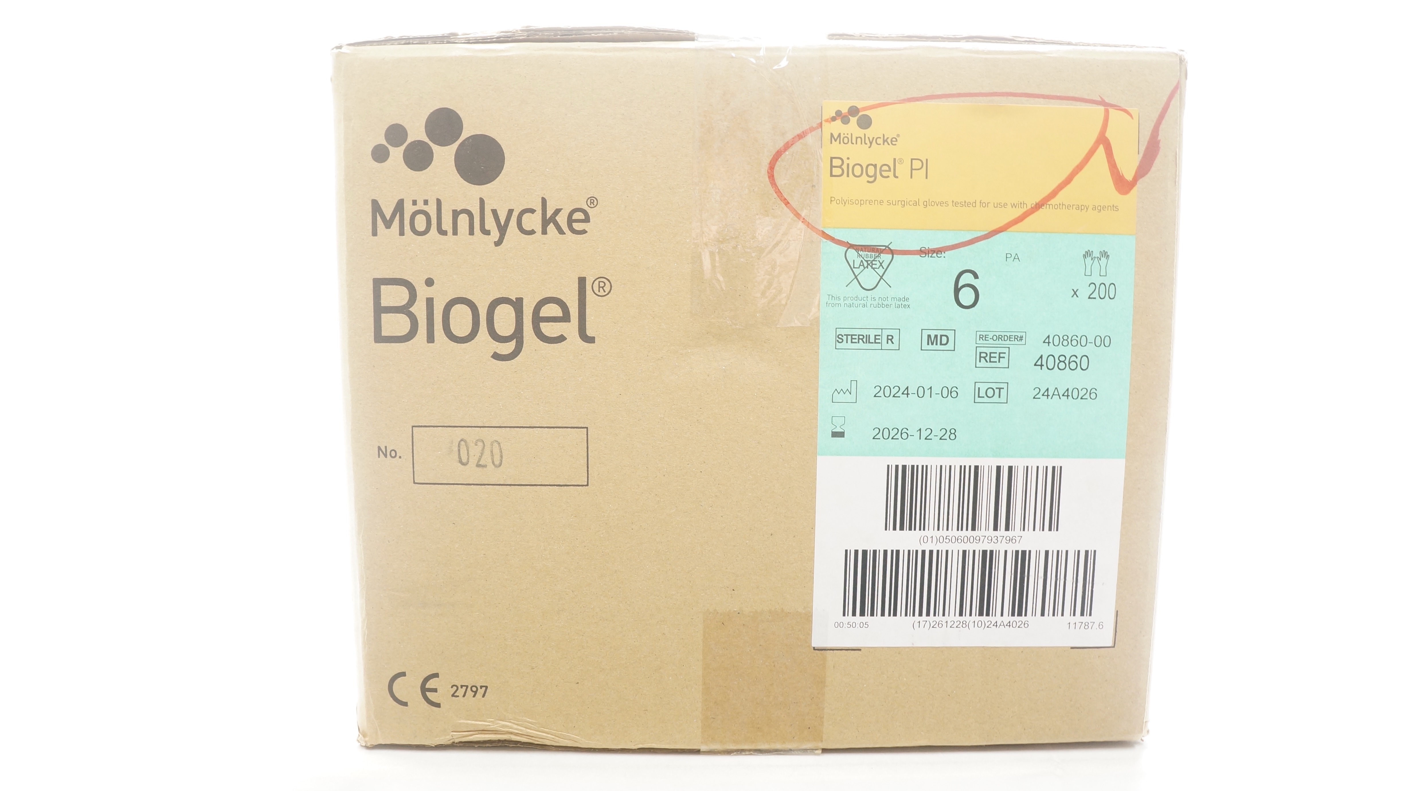 Molnlycke Health Care 40860 Biogel PI Polyisoprene Gloves Size 6 - Box of 200