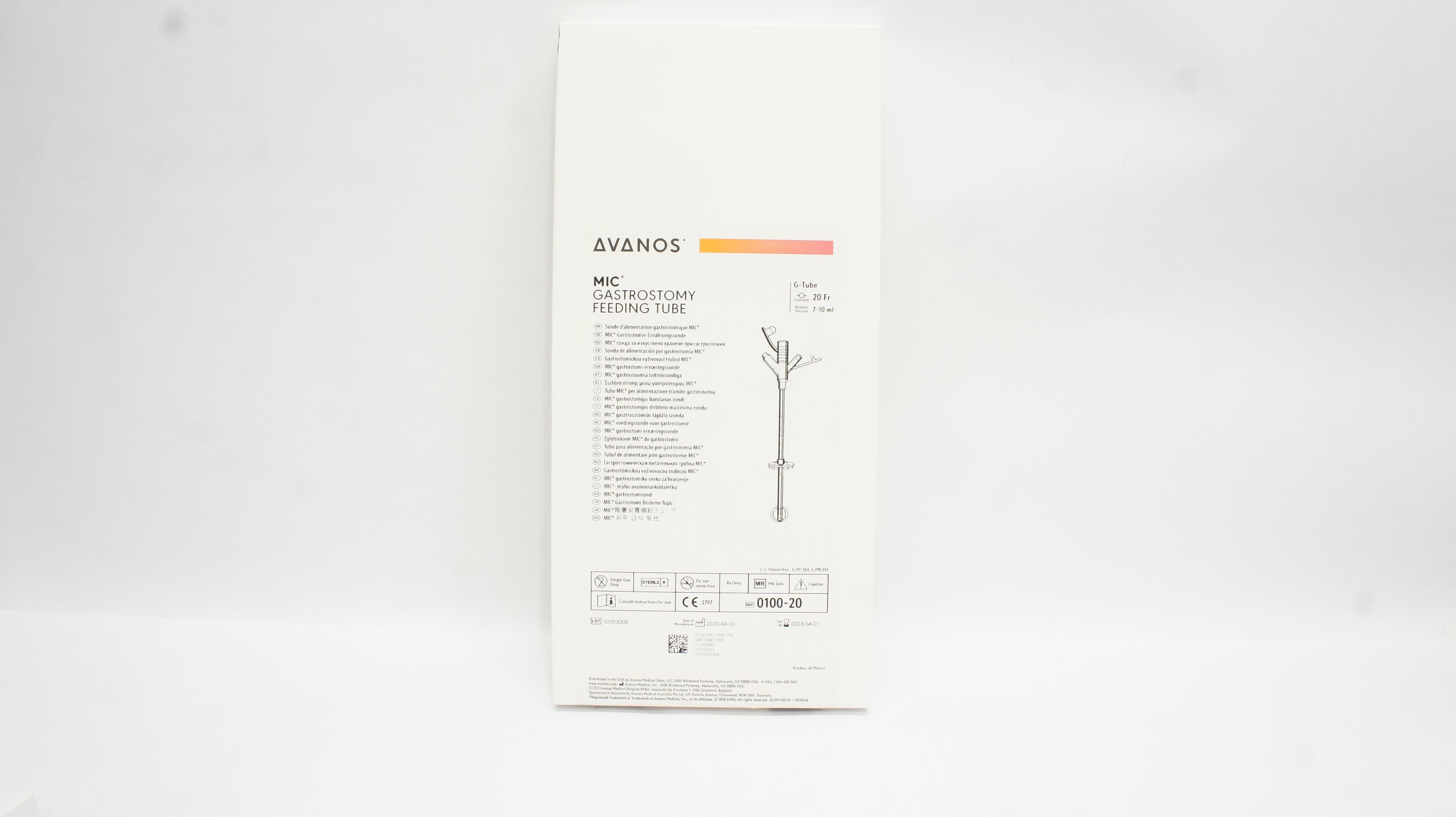 Avanos 0100-20 MIC Gastrostomy Feeding Tube 20Fr. 7-10ml (x)