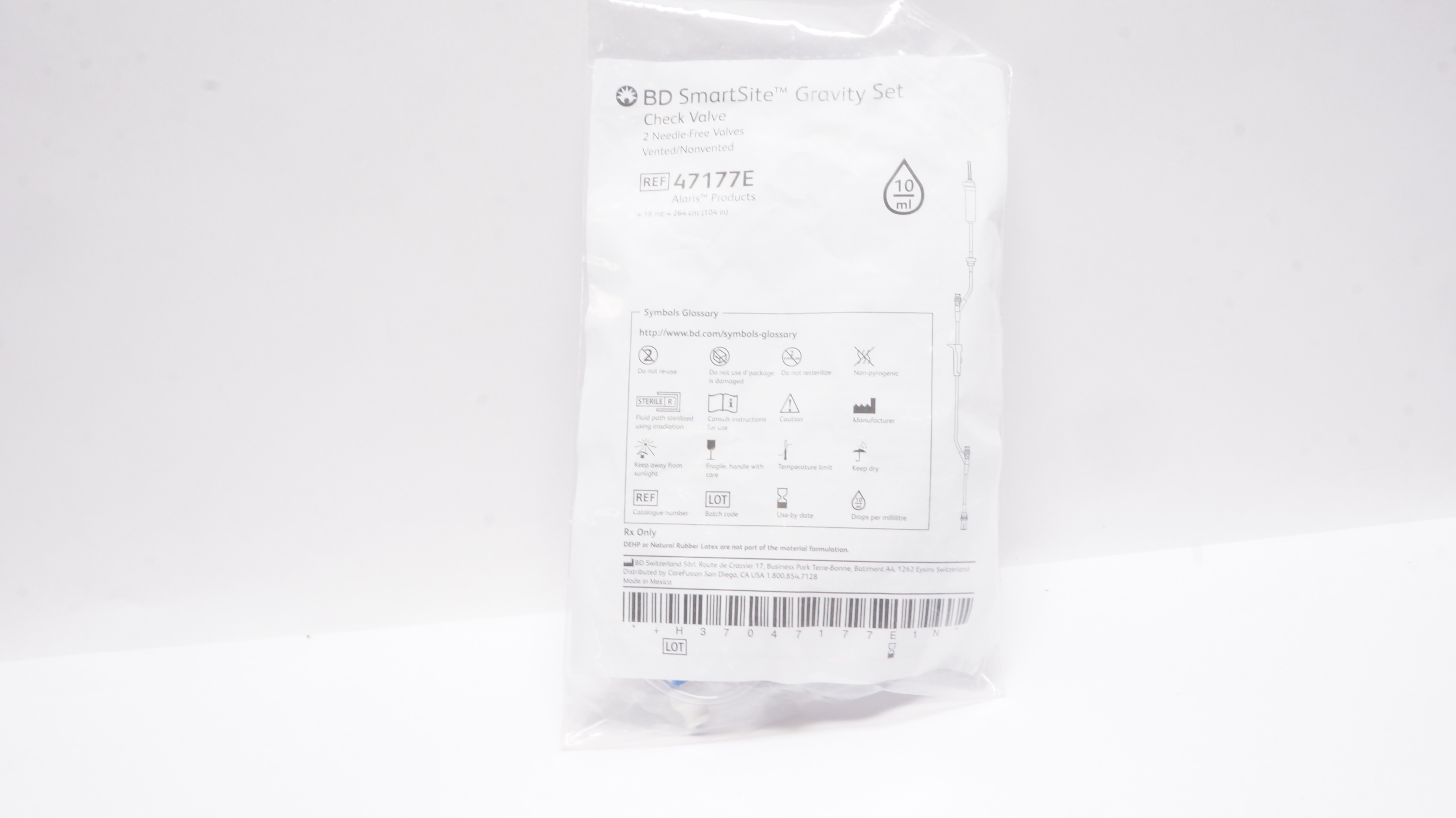 BD 47177E Alaris SmartSite Gravity Set 18ml x 104inch 10Drops/mL