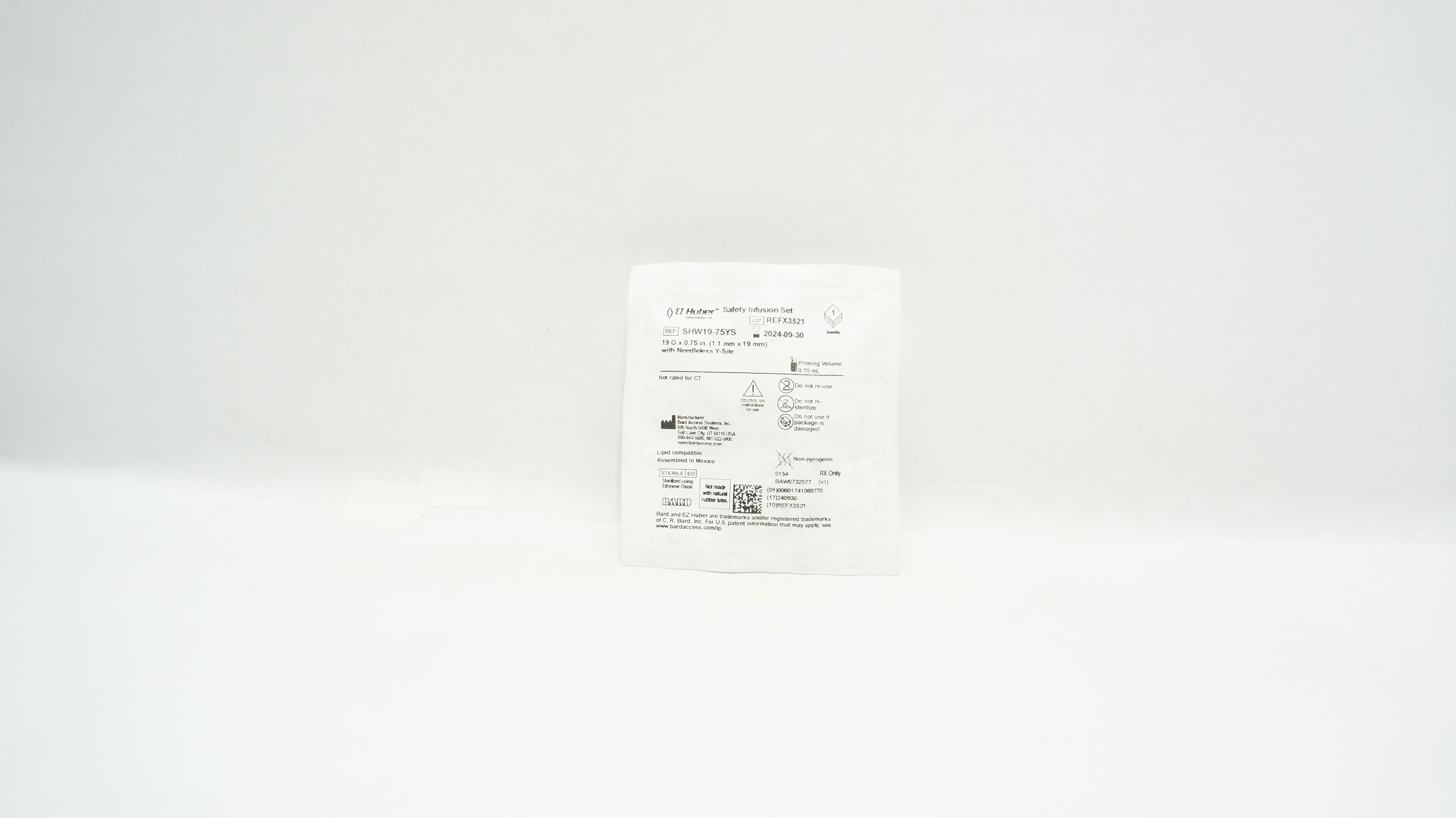 Bard SHW19-75YS EZ Huber Safety Infusion Set 19G x 0.75inch