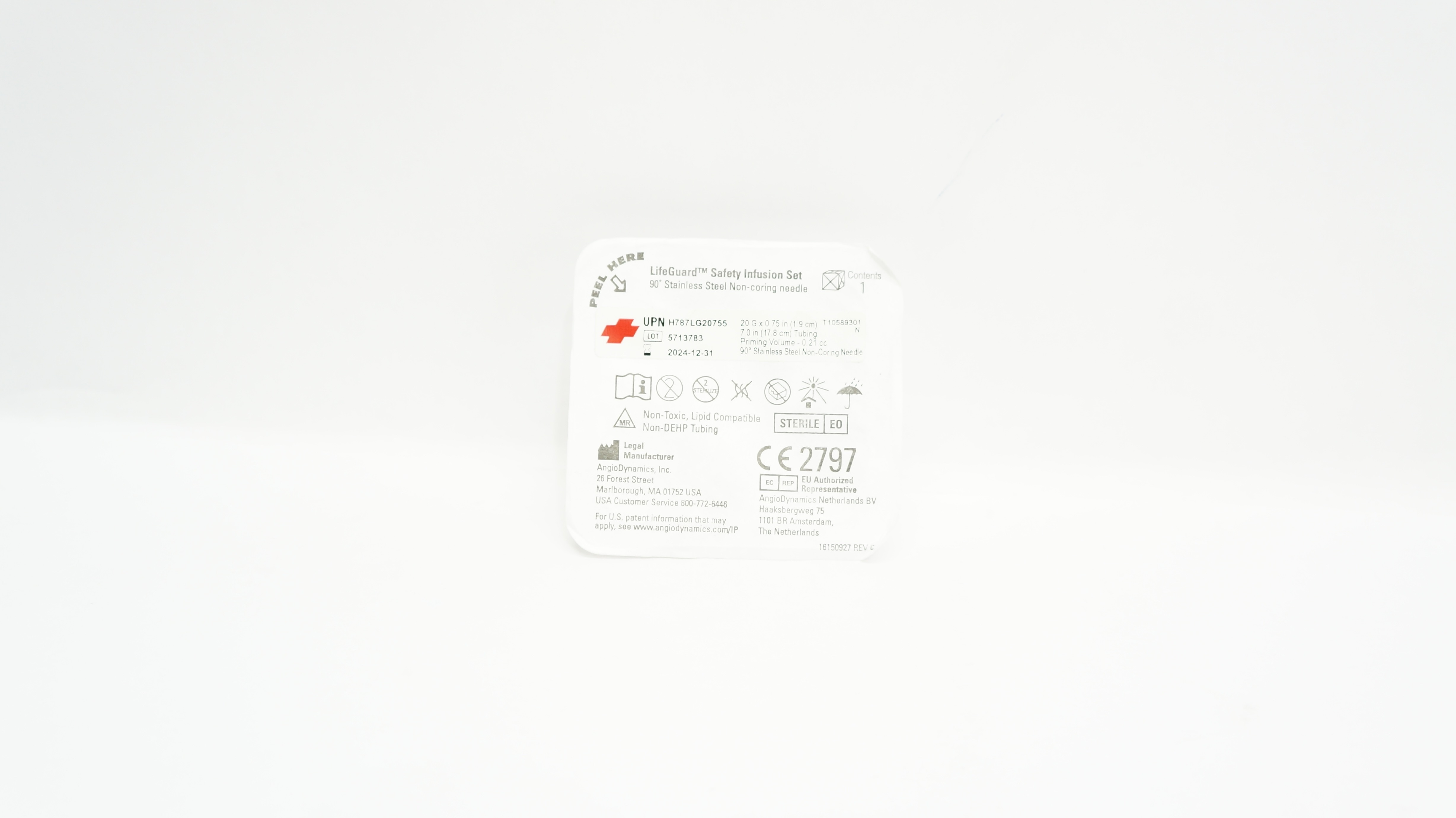 Angio Dynamics H787LG20755 LifeGuard Safety Infusion Set 90° 20G x 0.75in