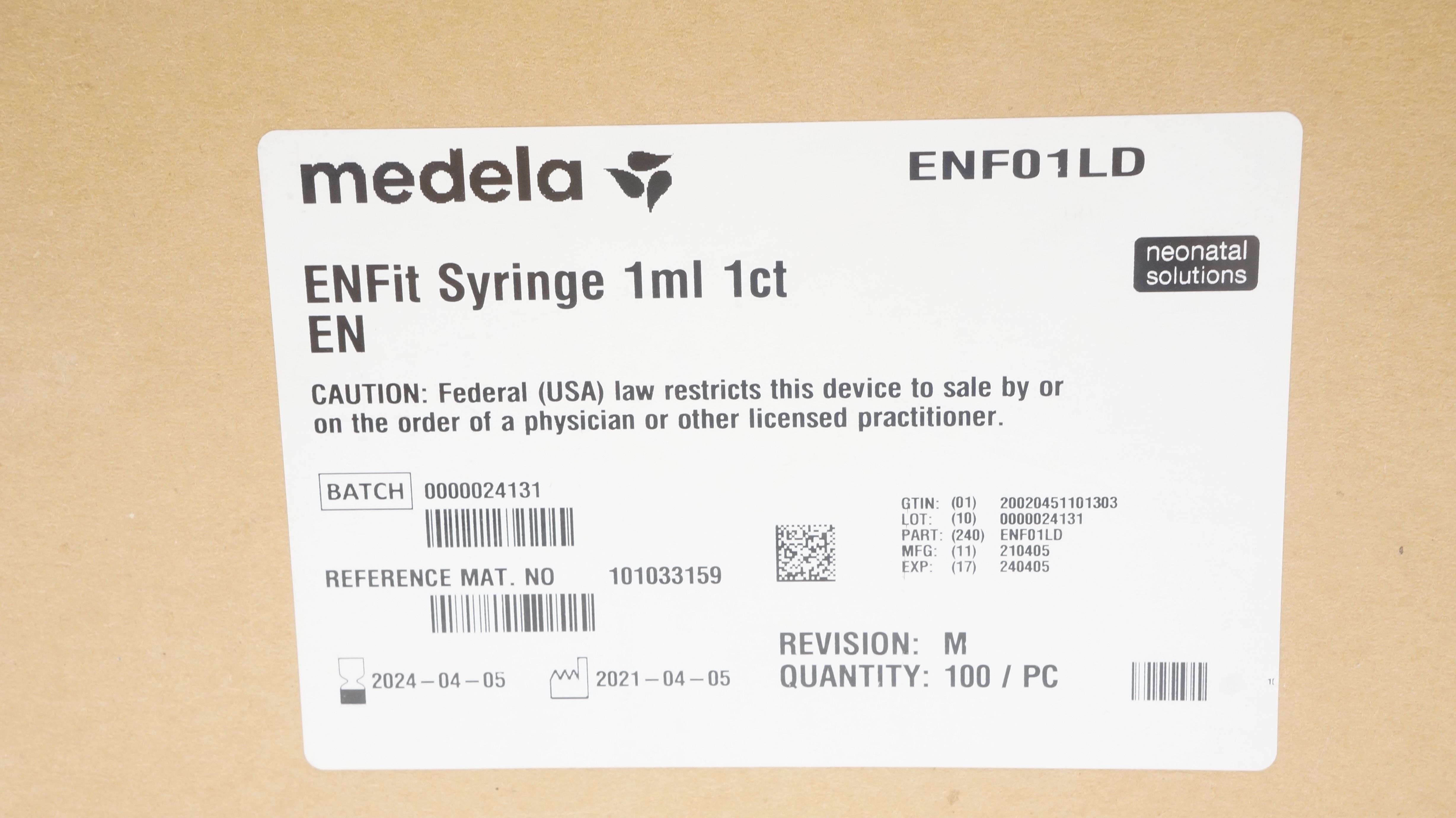 Medela ENF01LD ENFit Enteral Syringe 1mL (x) - Box of 100