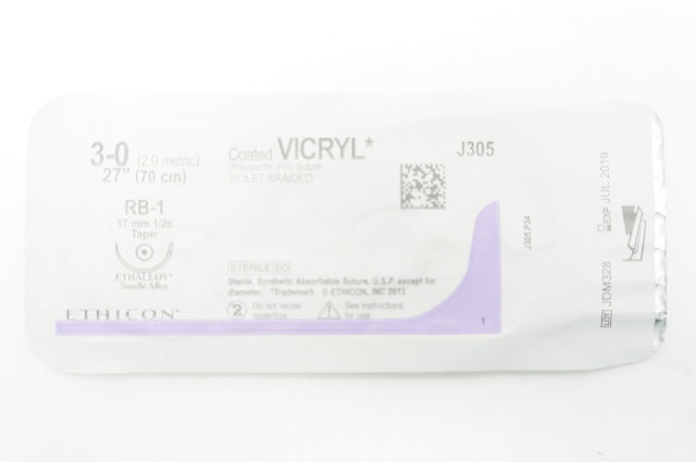 Ethicon J305 3-0 VICRYL, RB-1, 17mm 1/2c Taper, 27inch (x)