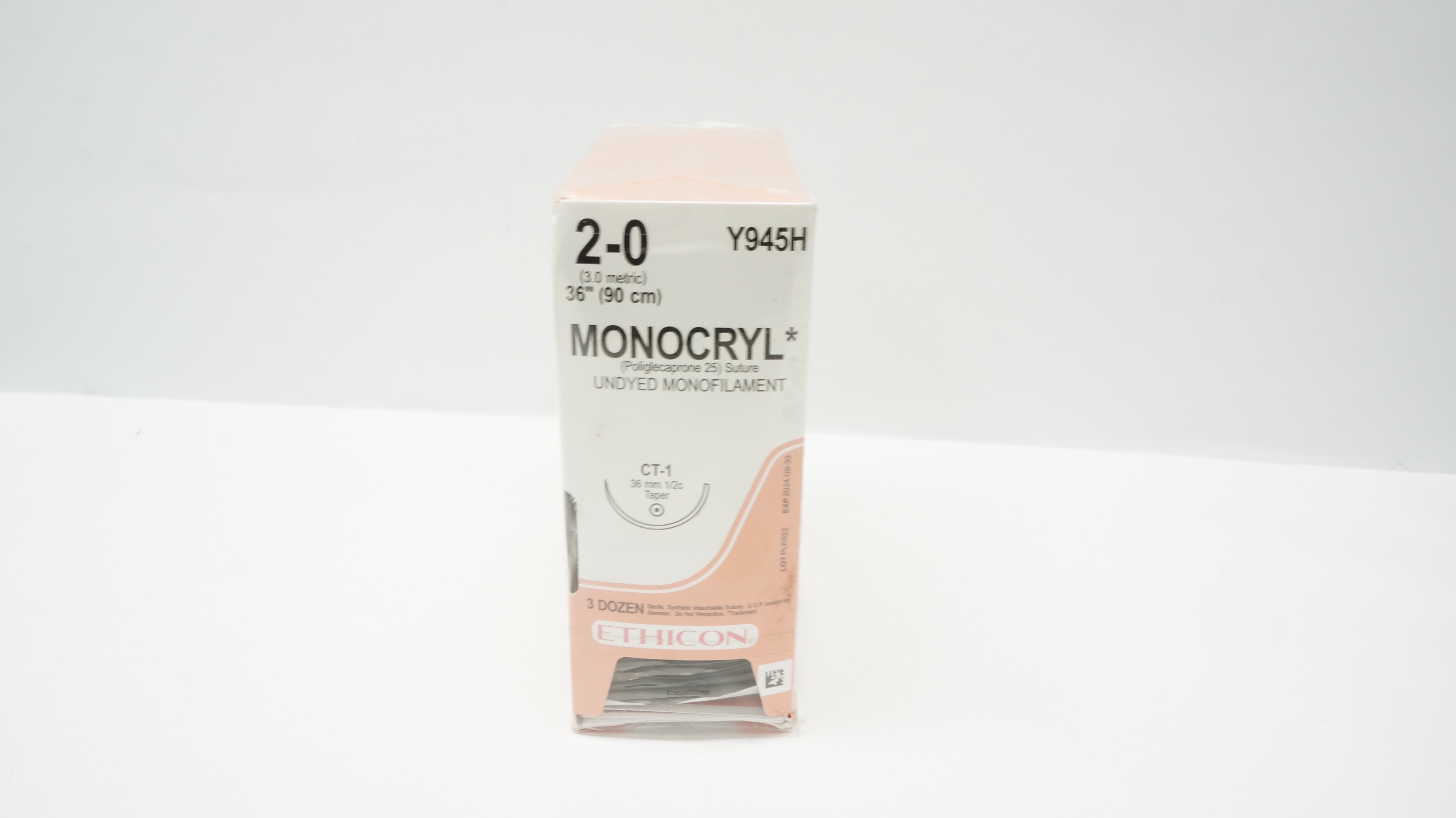 Ethicon Y945H 2-0 MONOCRYL Stre CT-1 36mm 1/2c Taper, 36inch (x) - Box of 36
