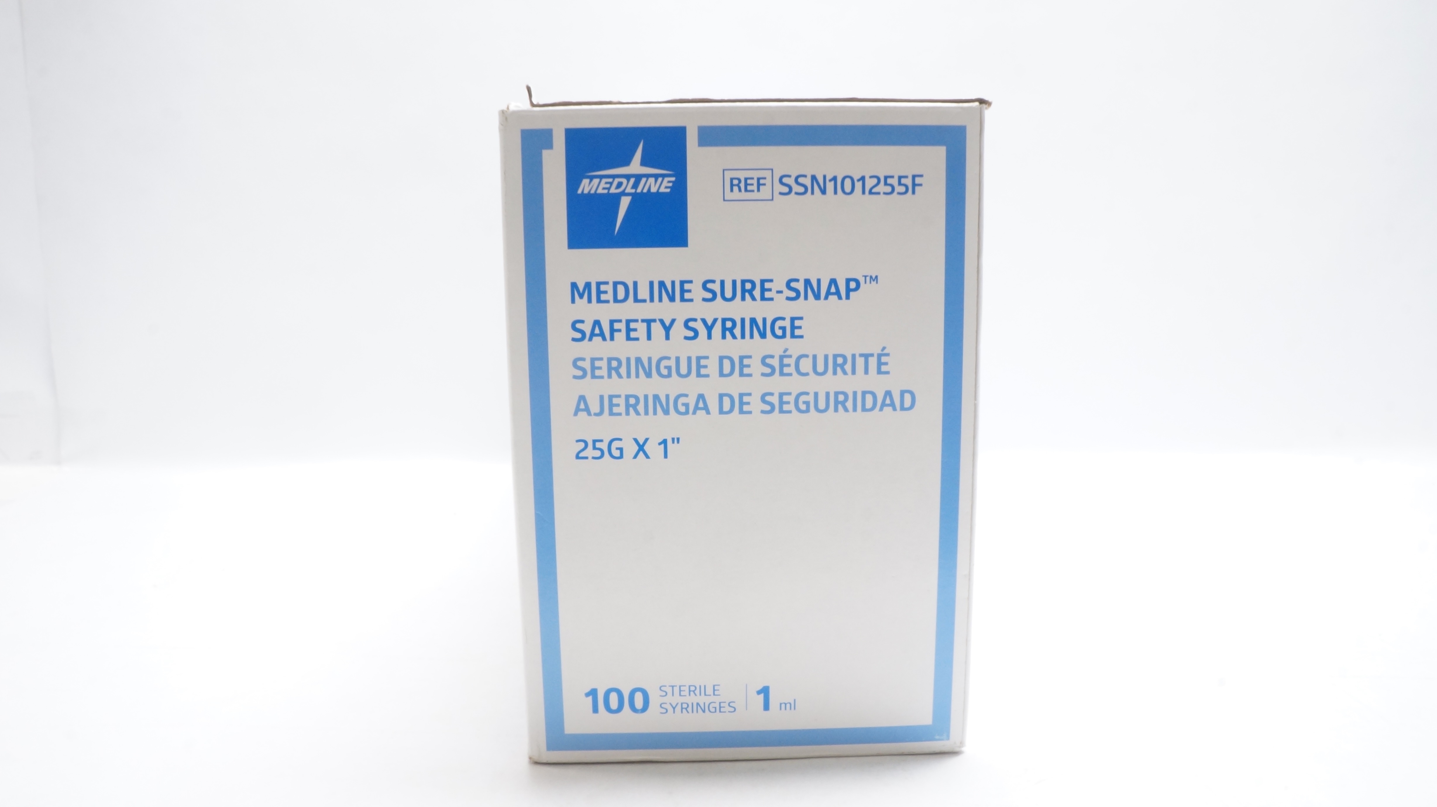 Medline SSN101255F Sure-Snap Safety Syringe 25G x 1inch - Box of 100