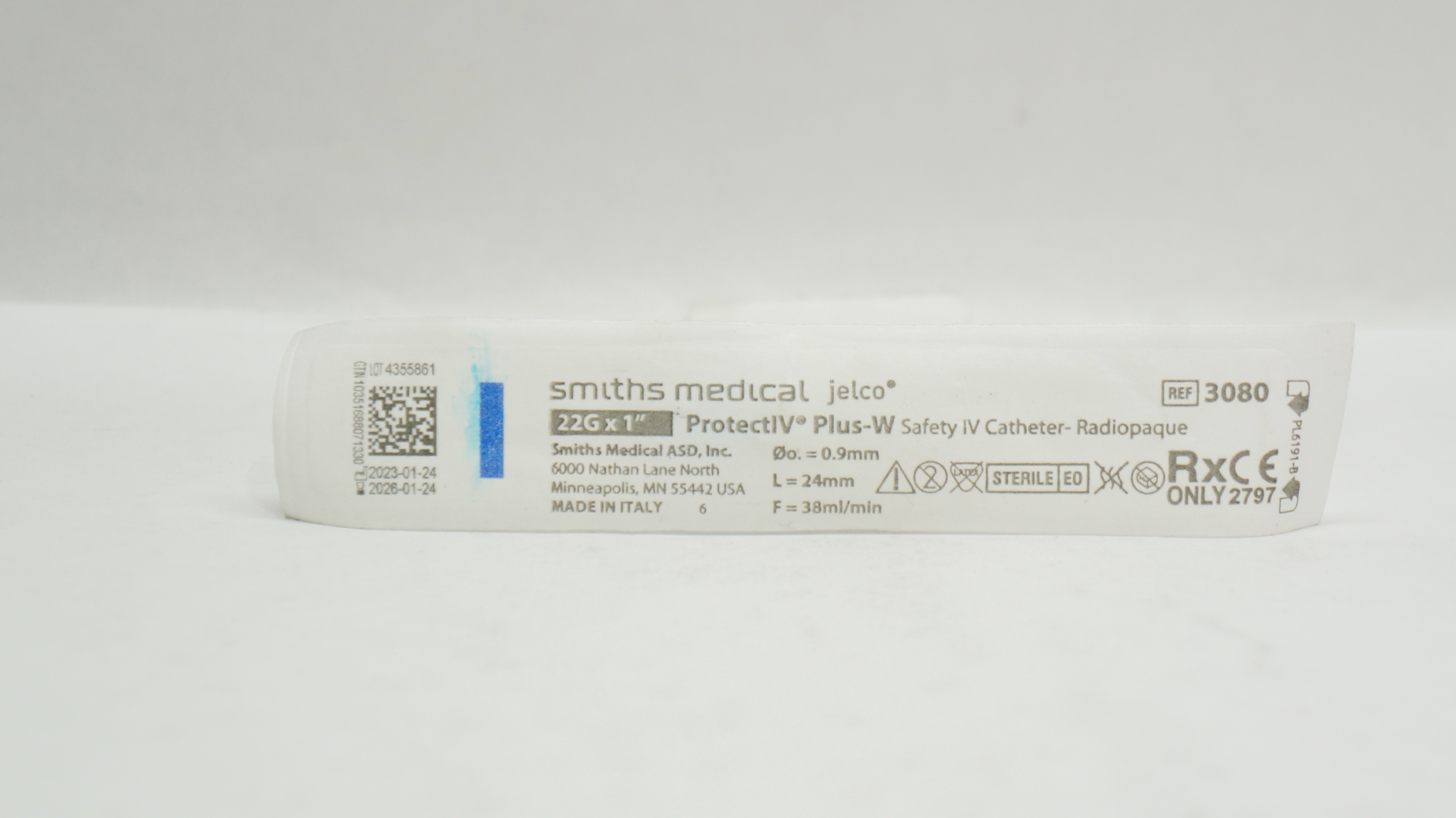 Smiths Medical 3080 Jelco Protect IV Plus-W Safety IV Cath. 22G x 1 inch