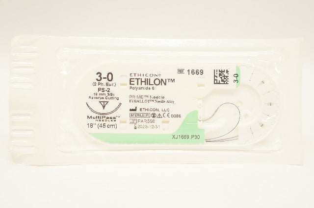 Ethicon 1669 3-0 ETHILON Polyamide 6 Ster PS-2 19mm 3/8c Reverse Cutting, 18inch