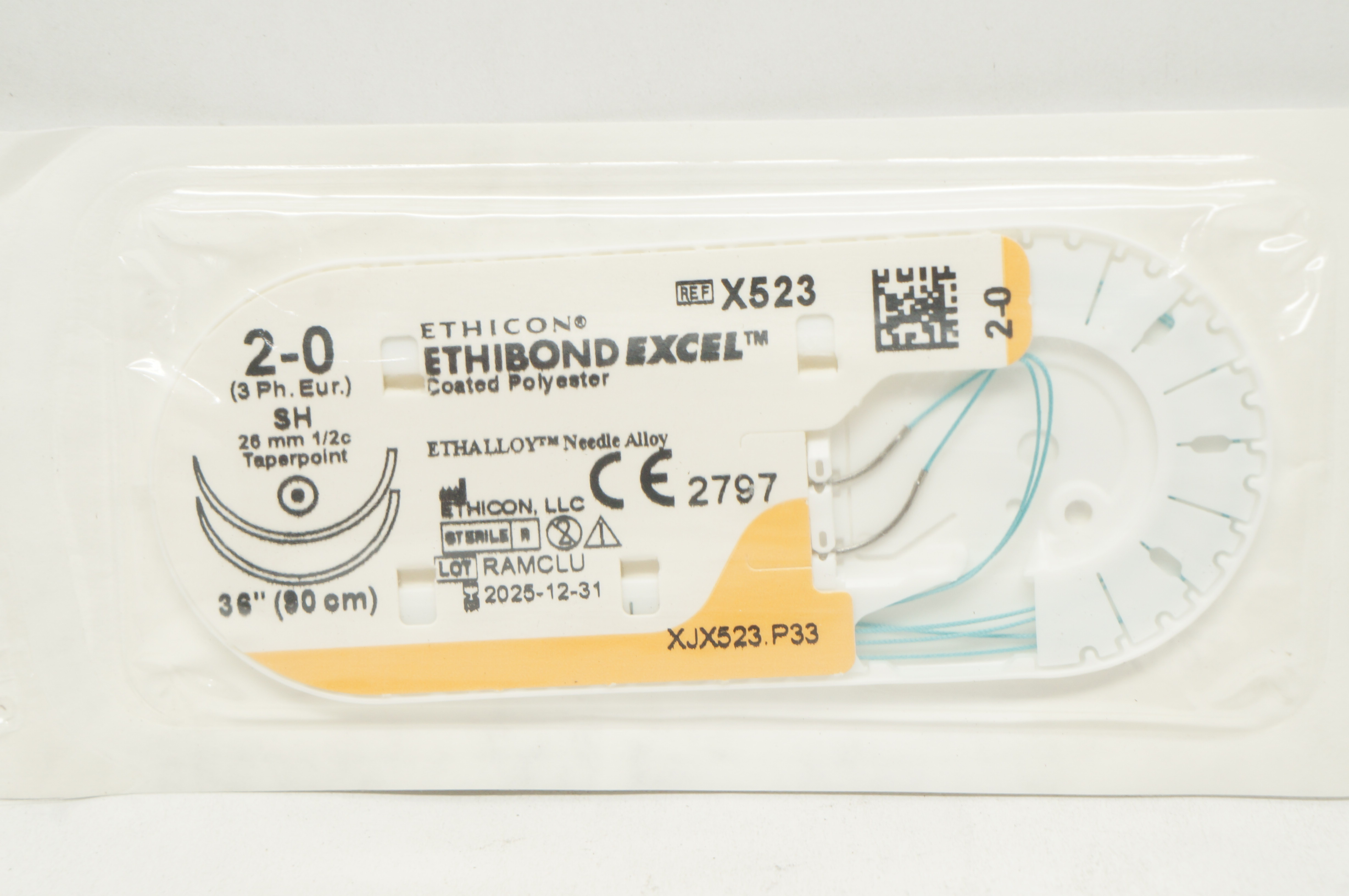 Ethicon X523 2-0 Ethibond Excel Surgical Stre SH 26mm 1/2c Taperpoint, 36inch