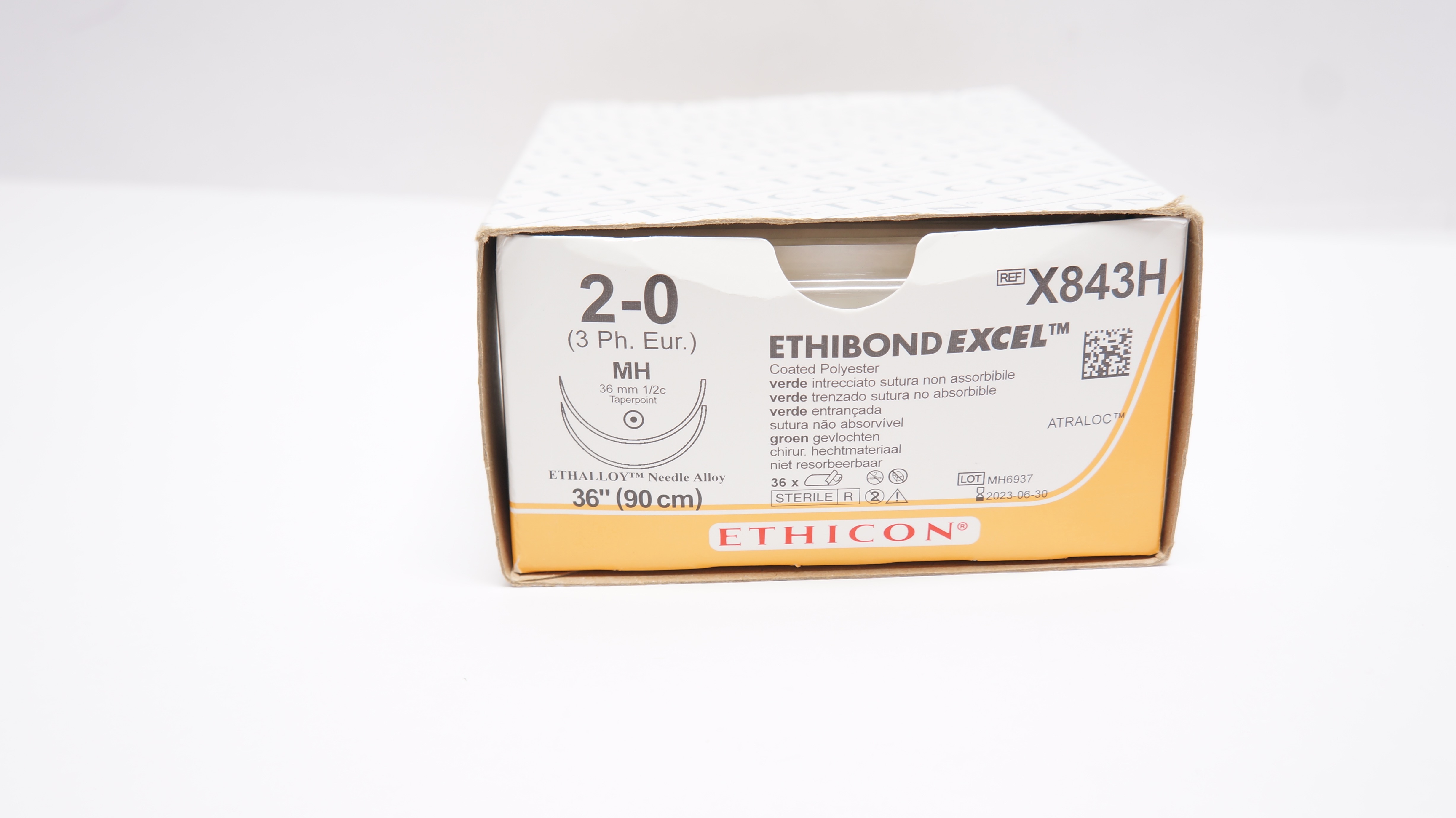 Ethicon X843H 2-0 ETHIBOND EXCEL, MH, 36mm 1/2c Taperpoint, 36in (x) - Box of 35