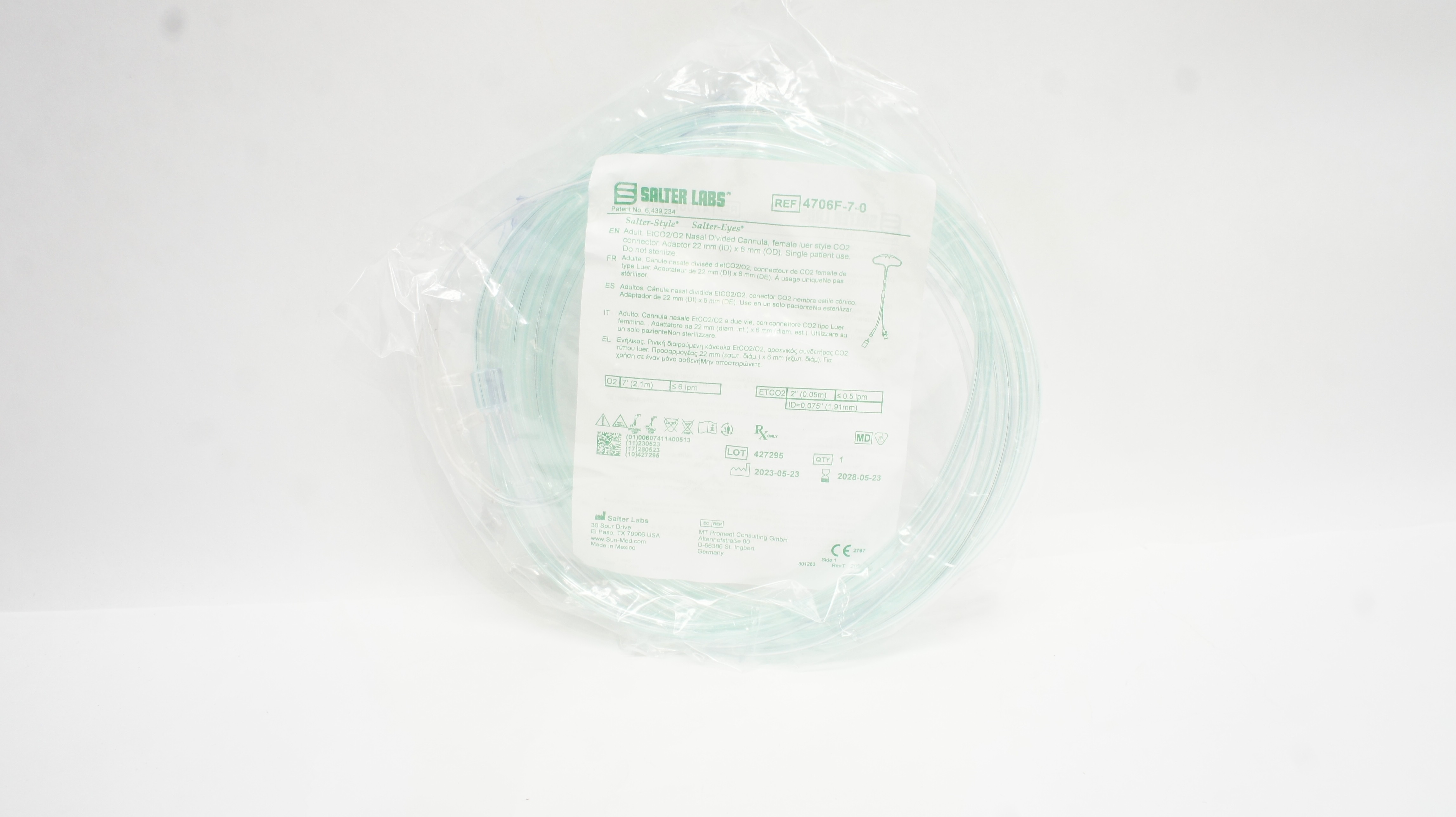 Salter Labs 4706F-7-0 Adult EtCO2/O2 Nasal Divided Cannula, Adaptor 22ID x 6mmOD