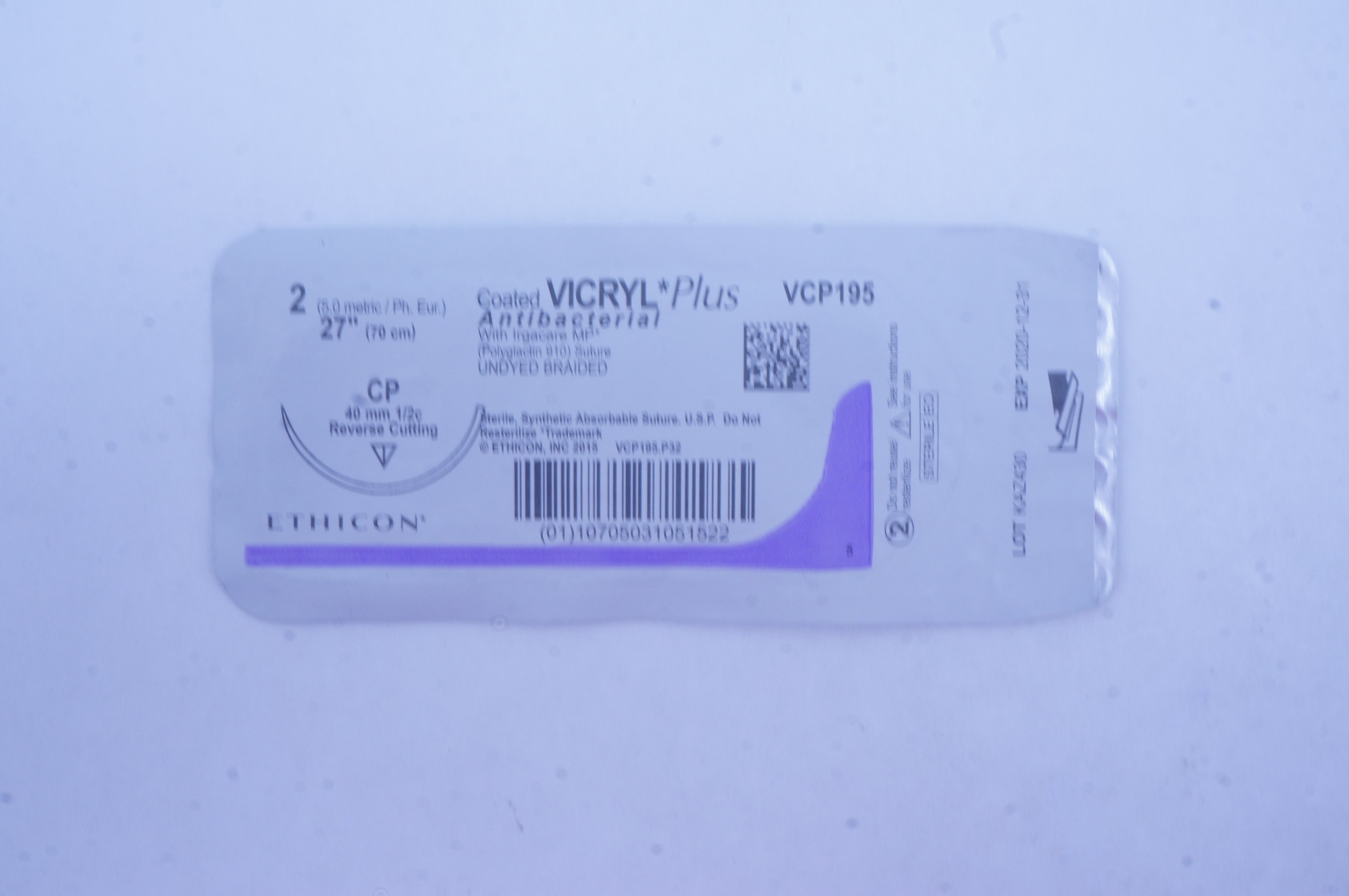 Ethicon VCP195 2 VICRYL Plus Stre CP 40mm 1/2c Reverse Cutting 27 inch
