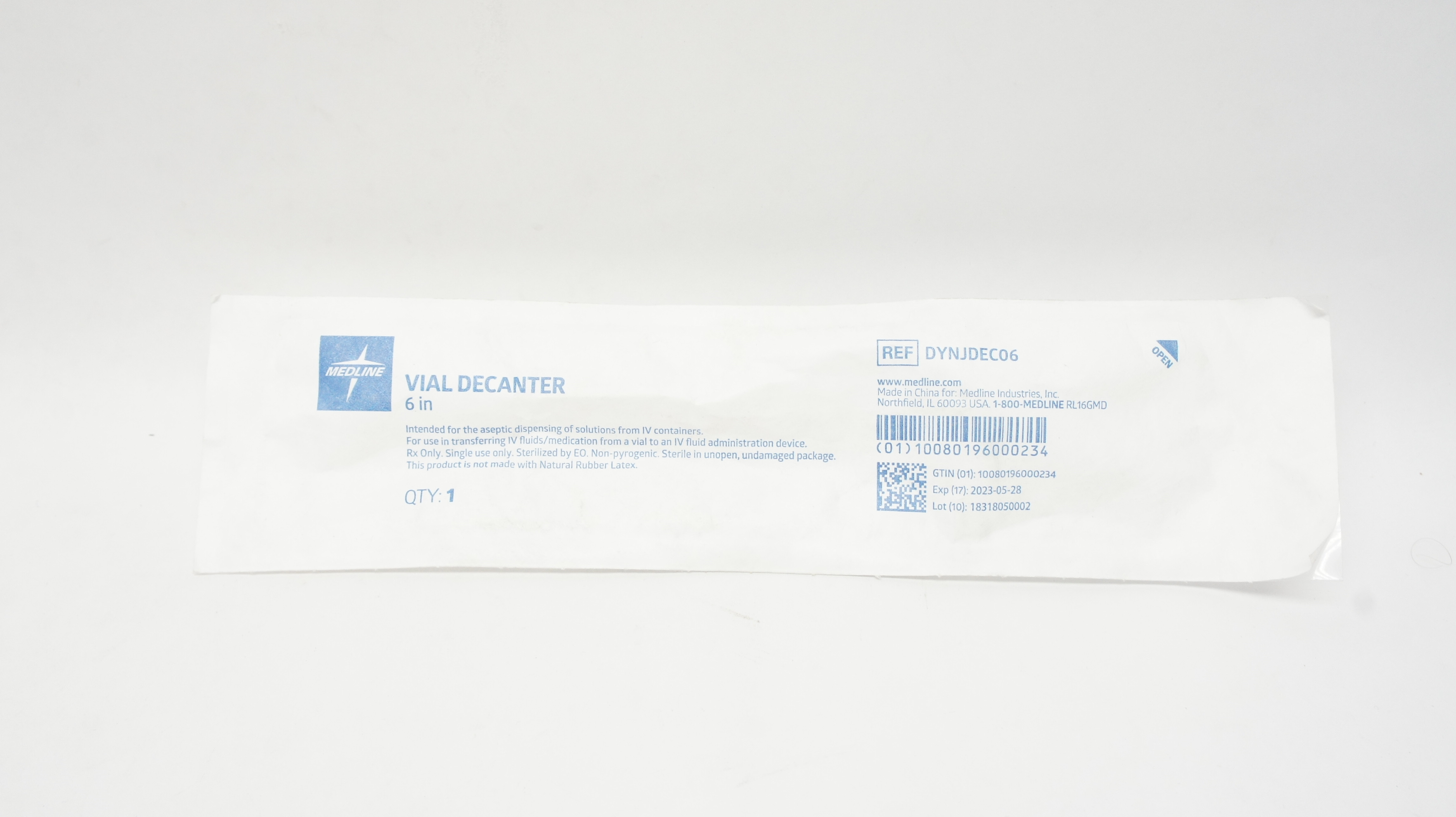 Medline DYNJDEC06 Vial Decanter 6inch