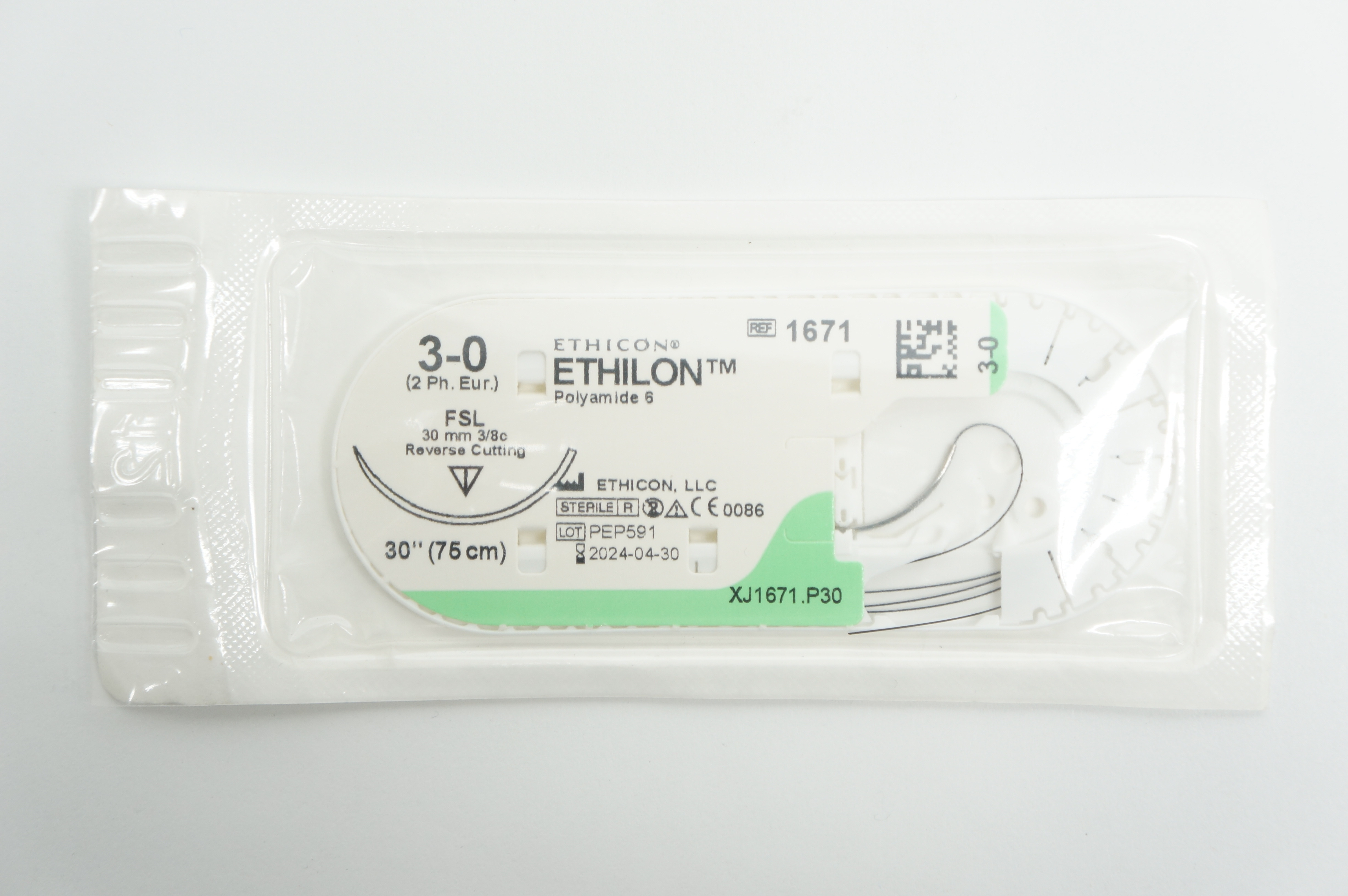 Ethicon 1671 3-0 ETHILON, FSL, 30mm 3/8c, 30inch