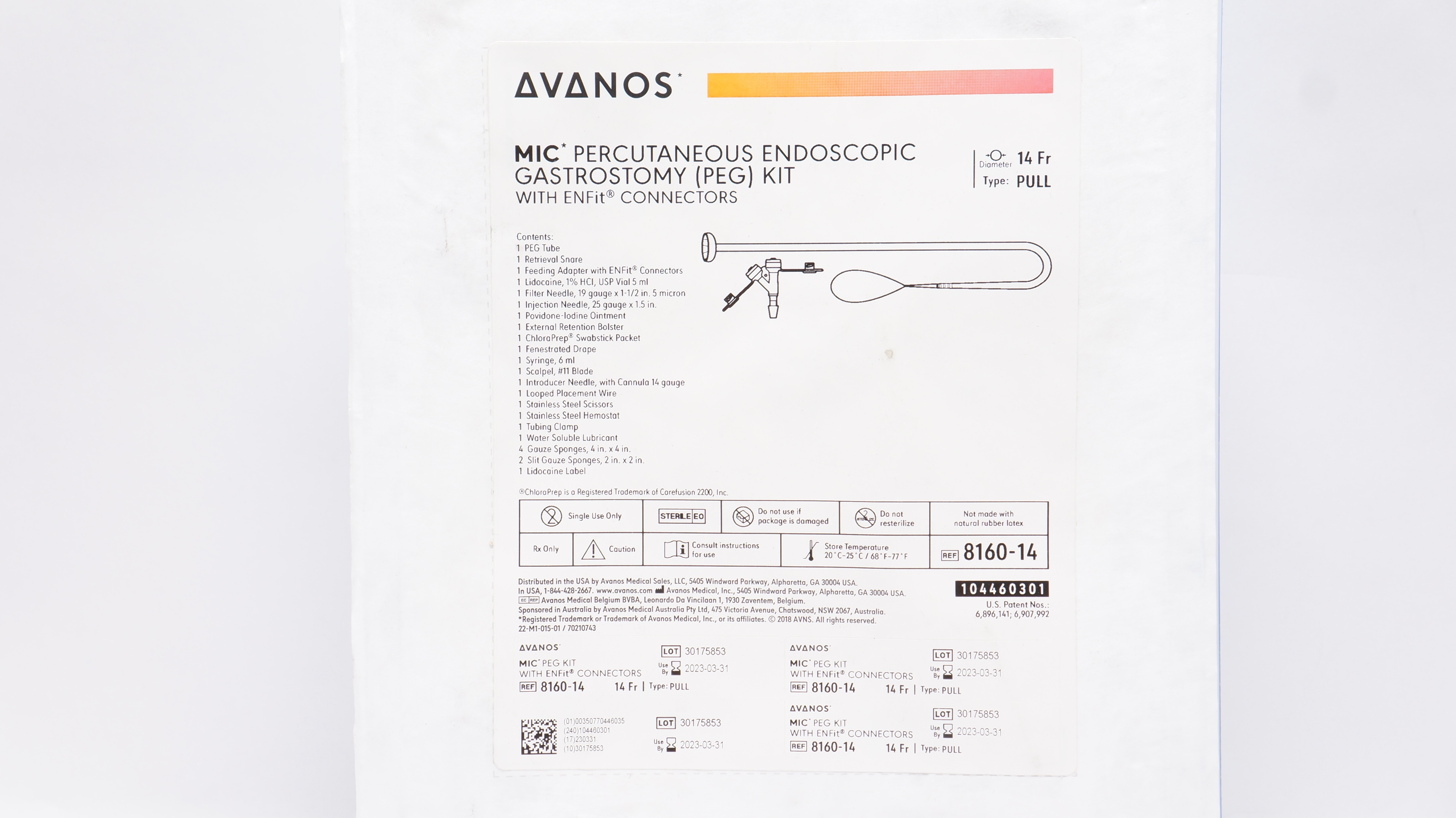 Avanos 816014 MIC PEG Pull Kit with ENFit Connectors, 14 Fr (x)