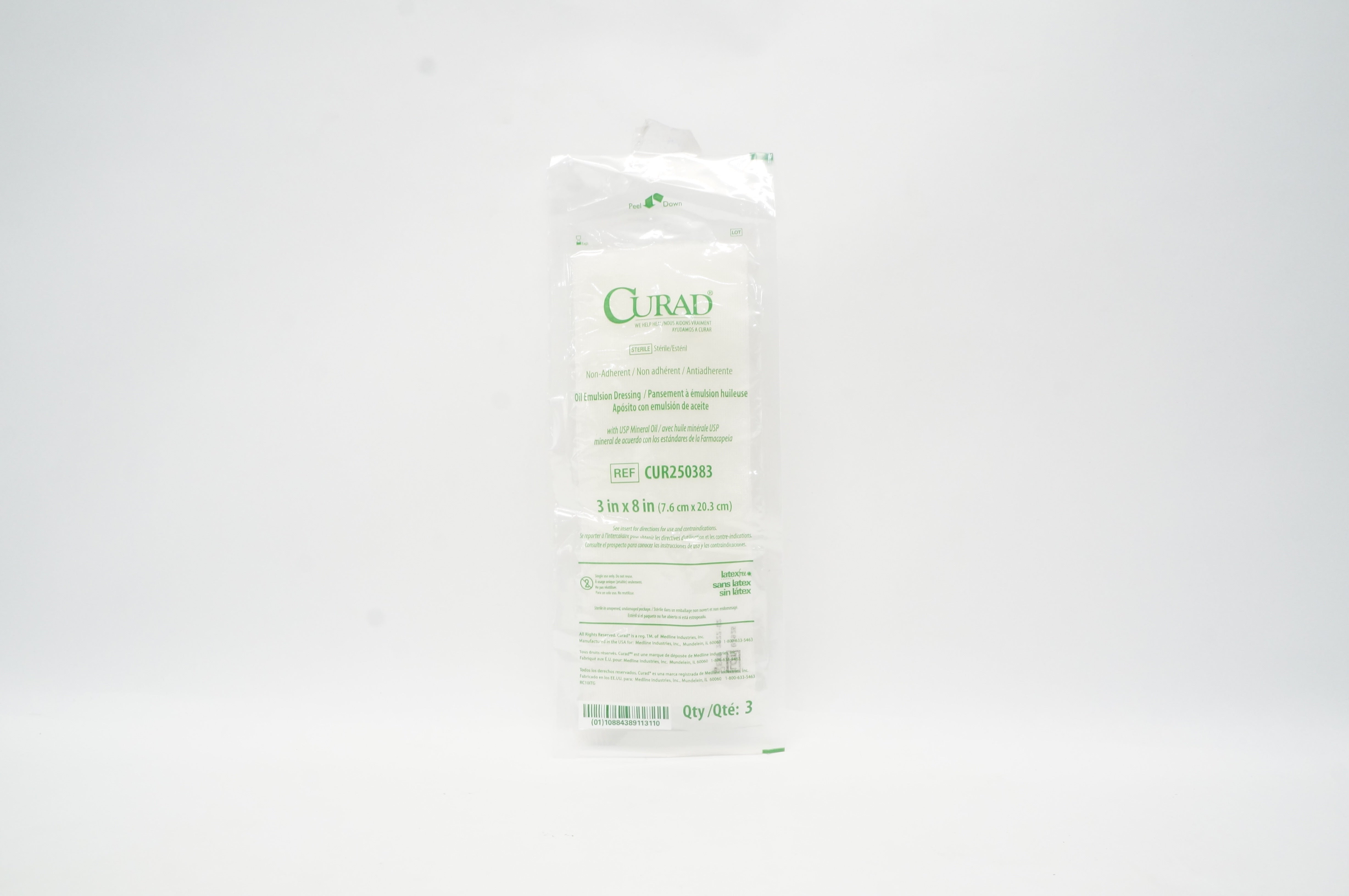 Medline CUR250383 Curad Non-Adherent Oil Emulsion Dressing 3in x 8in - Pack of 3