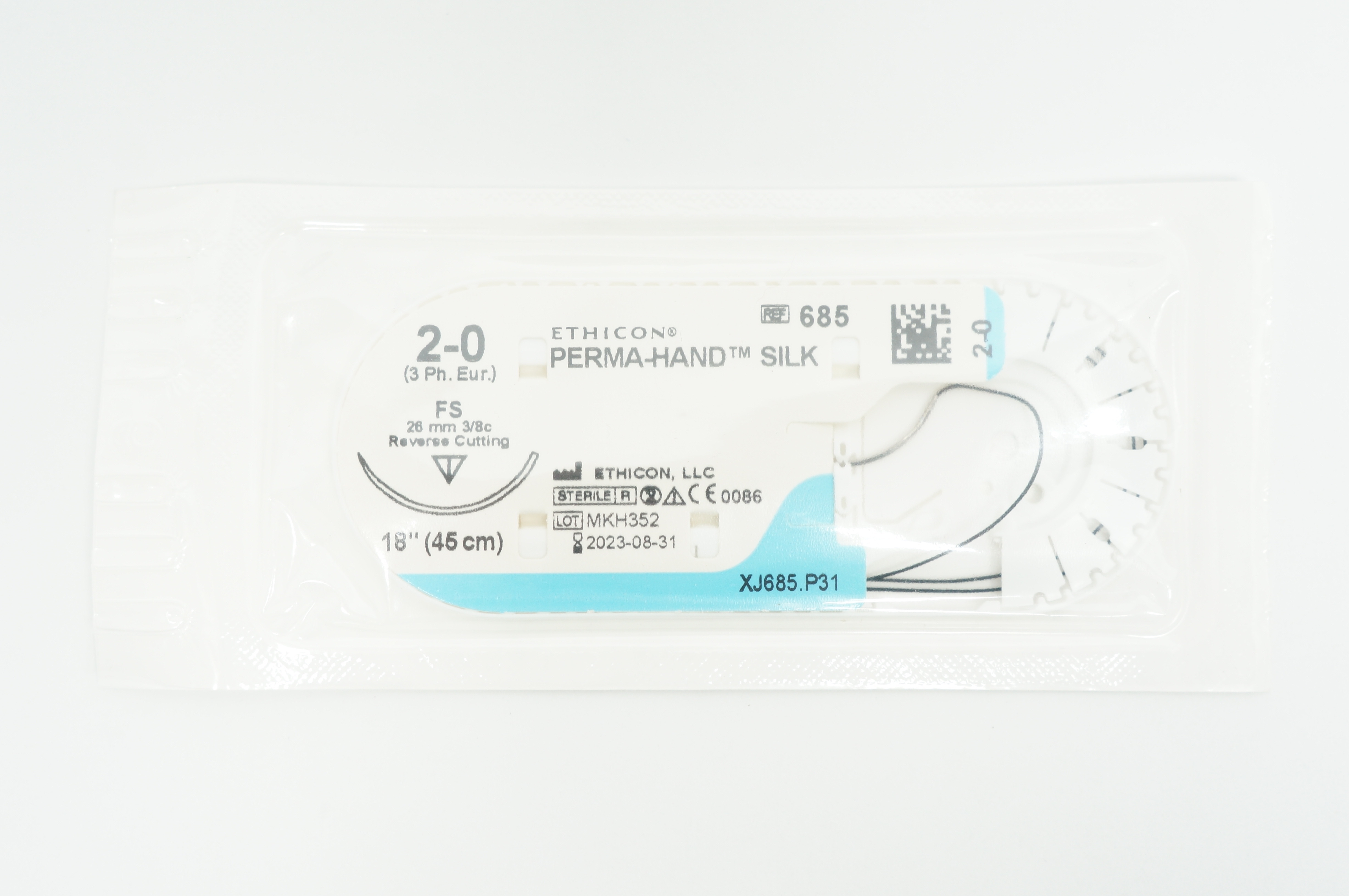 Ethicon 685 2-0 Perma-Hand Silk Stre FS, 26mm 3/8c Reverse Cutting, 18inch (x)