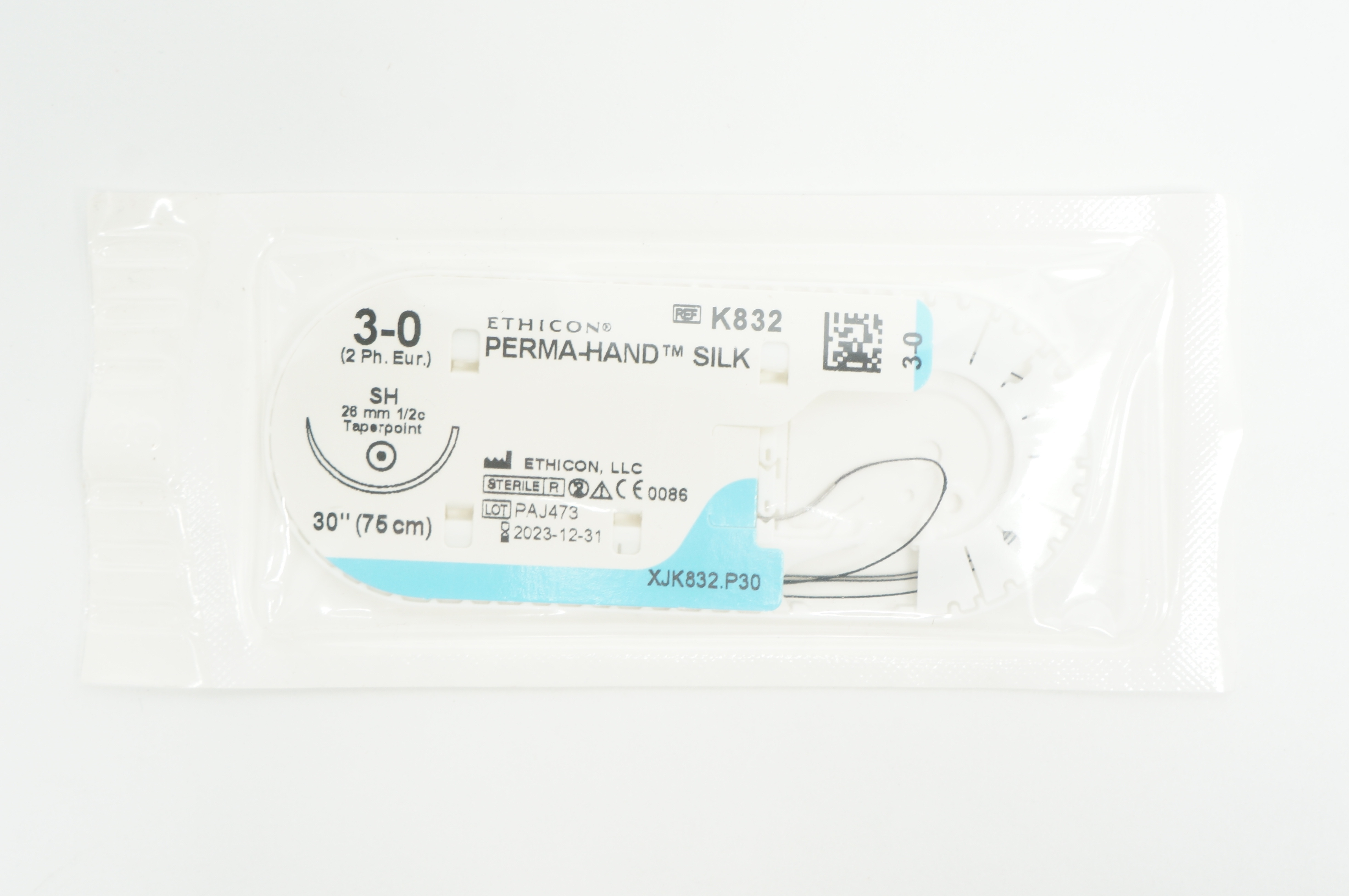 Ethicon K832 3-0 PERMA-HAND SILK SH, 26mm 1/2c Taperpoint, 30inch