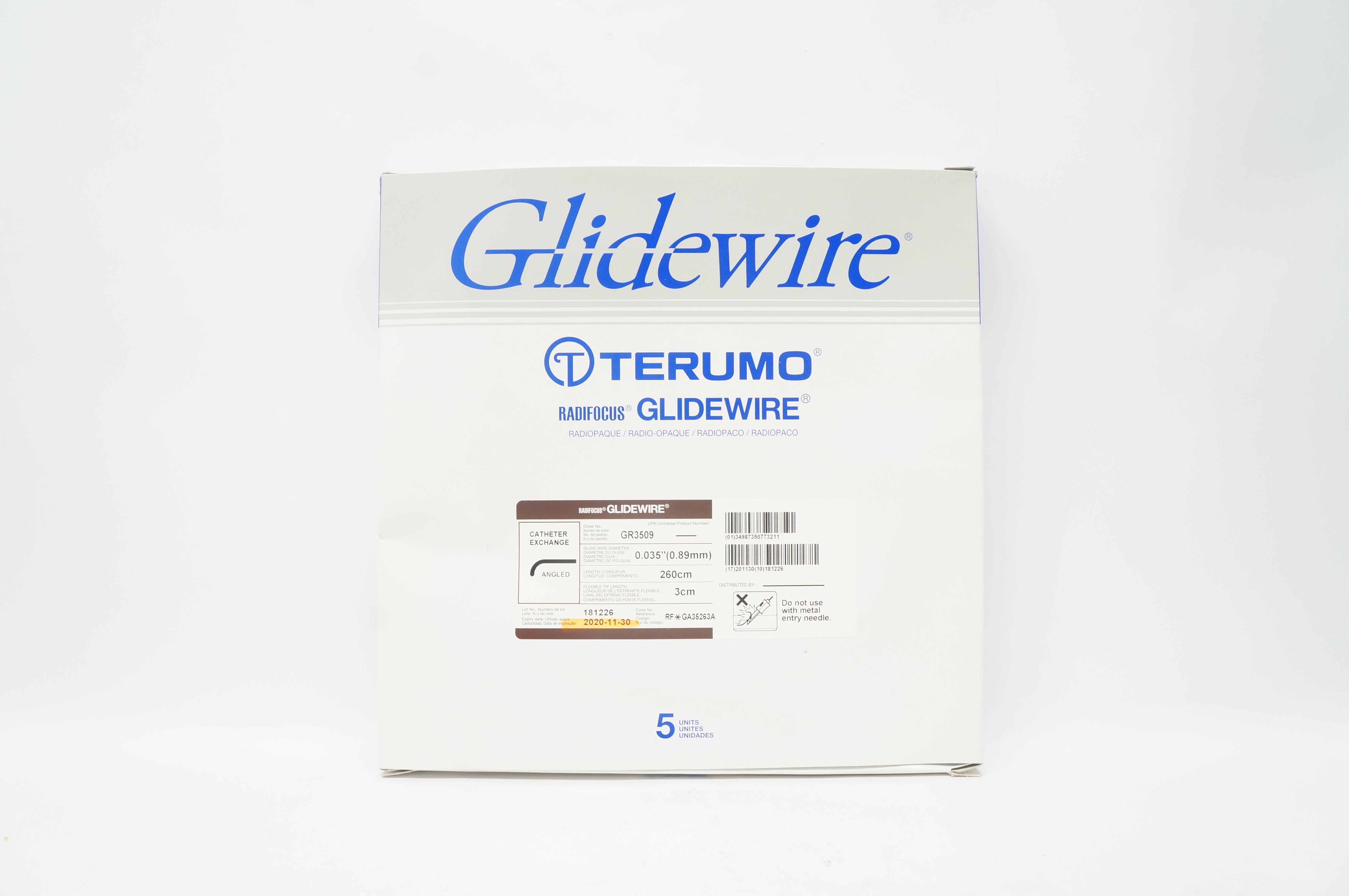 Terumo GR3509 Radifocus Glidewire Cath.Exchange 0.035inch x 260cm(x) - Box of 5