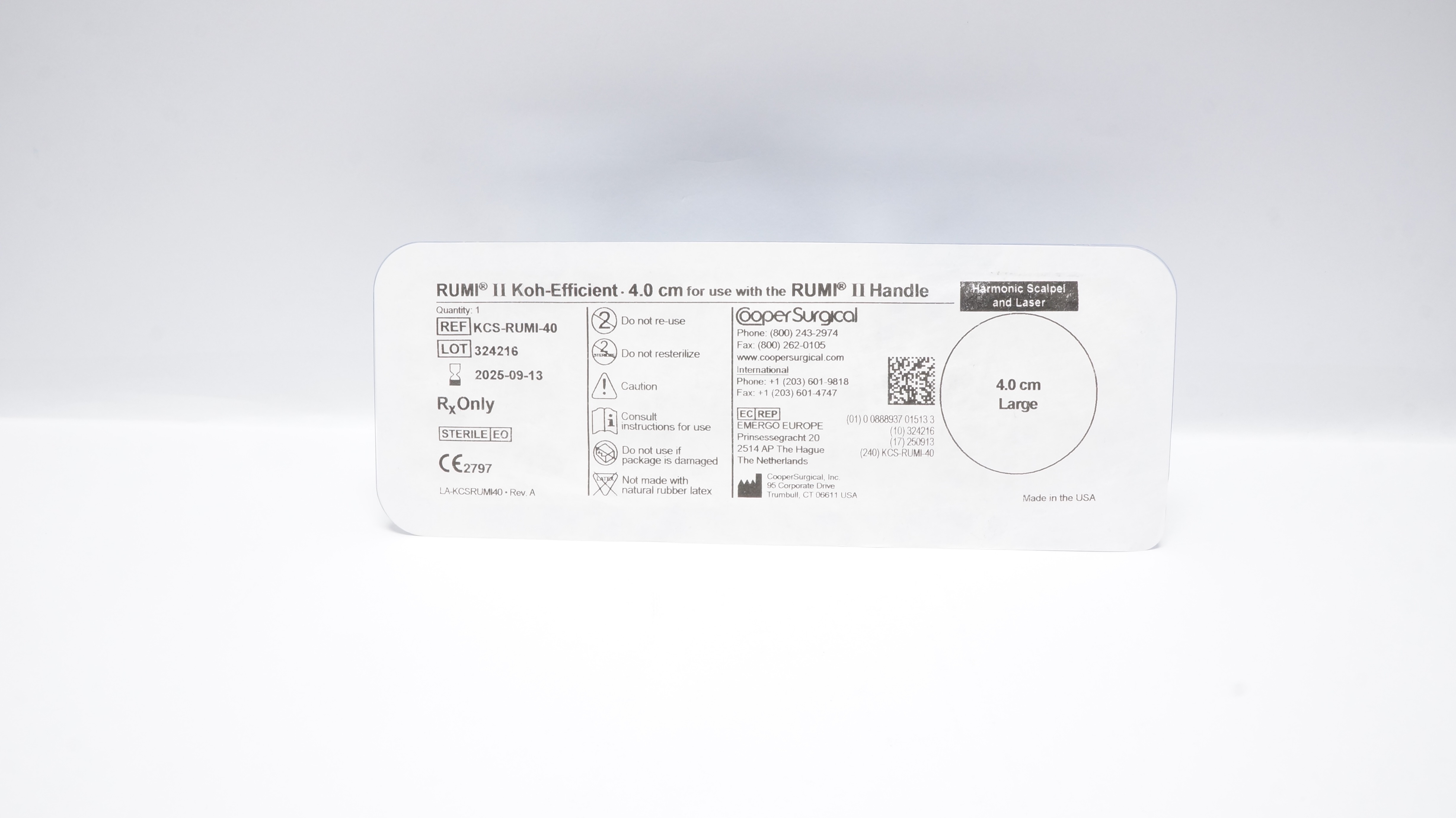 Cooper Surgical KCS-RUMI-40 II Koh-Efficient Harmonic Scalpel & Laser 4.0cm