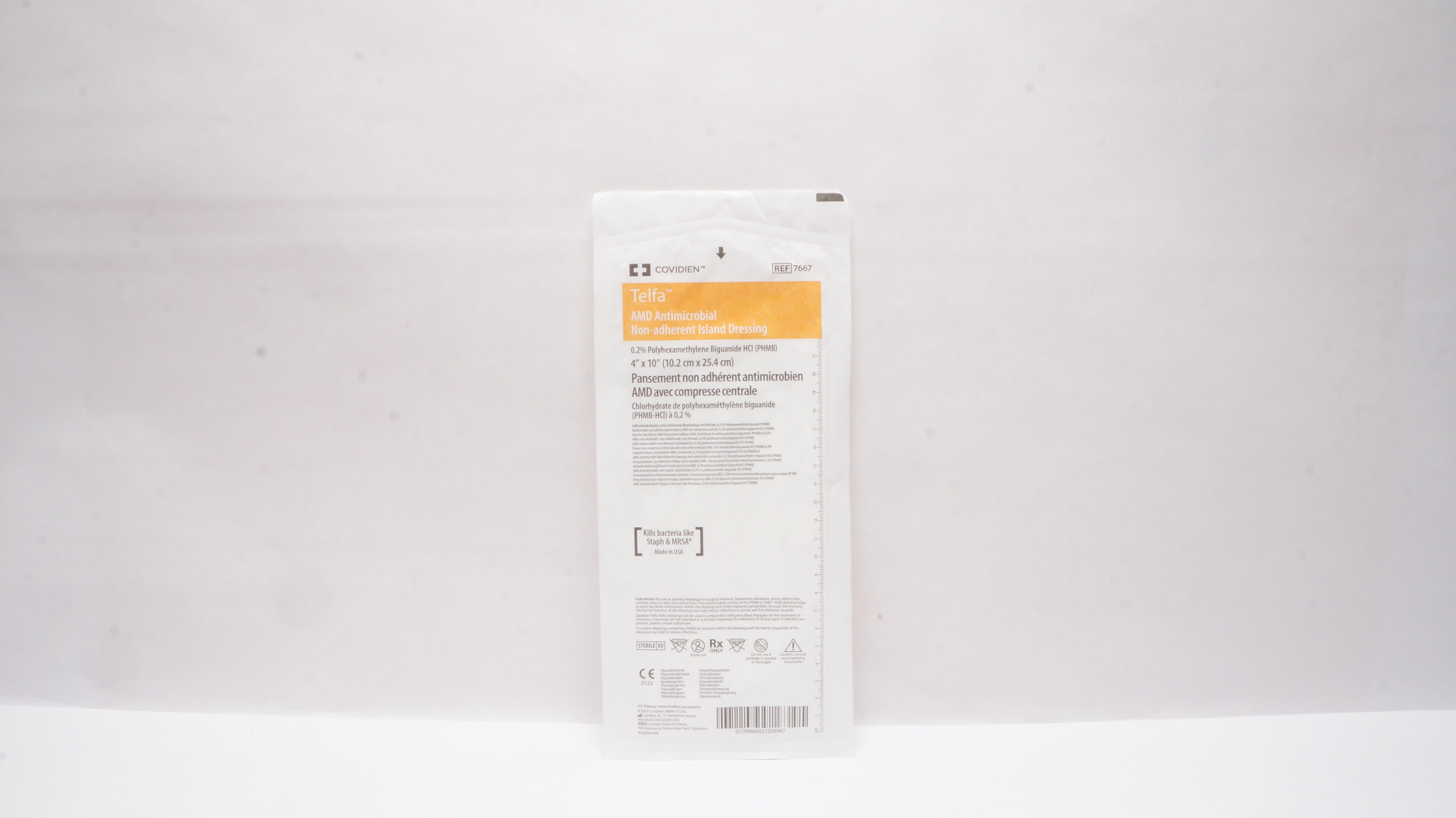 Covidien 7667 Telfa AMD Antimicrobial Non-Adherent Island Dressing 4 x 10inch(x)