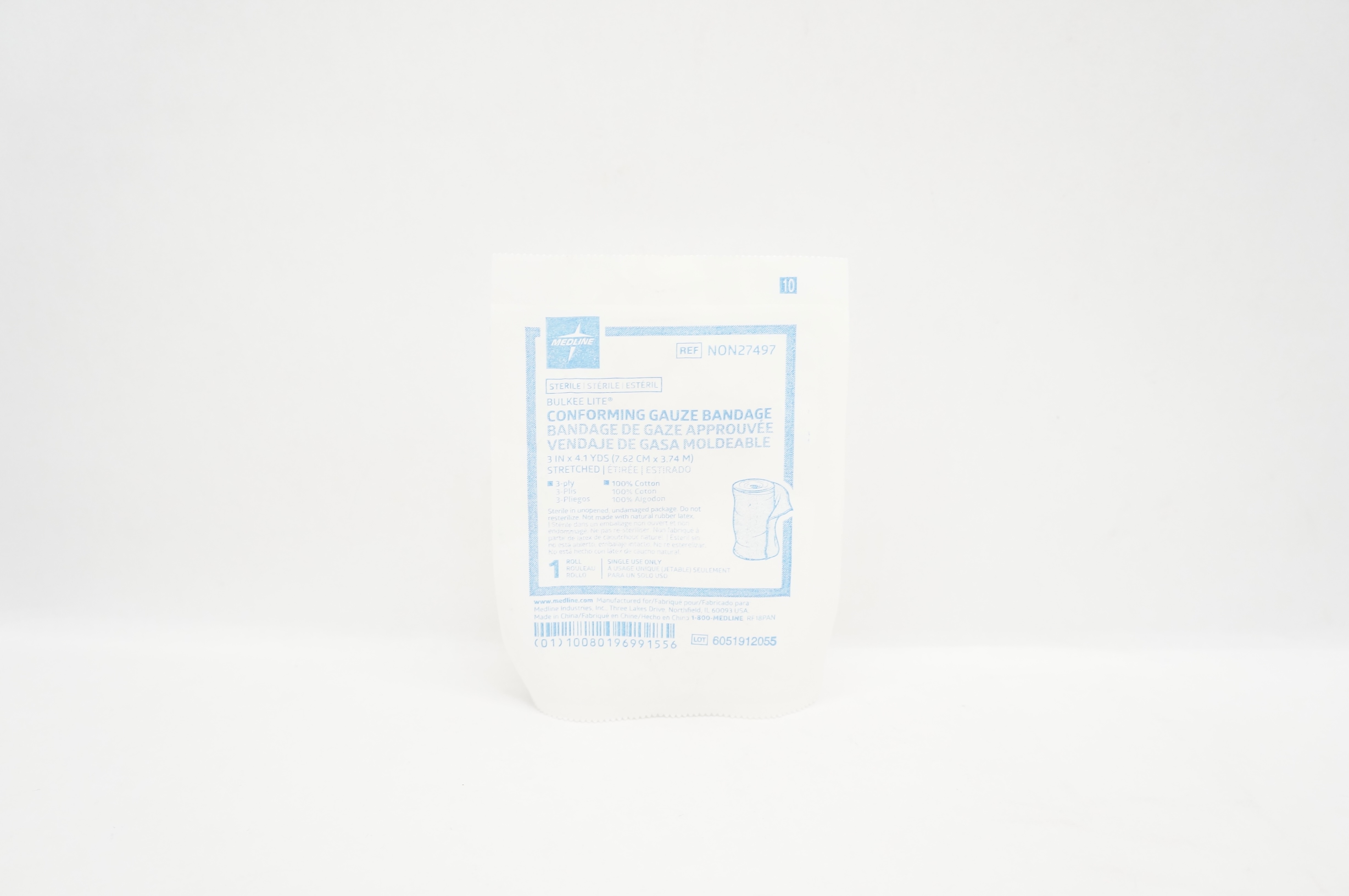 Medline NON27497 Bulkee Lite Conforming Gauze Bandage 3-Ply, 3inch x 4.1yds