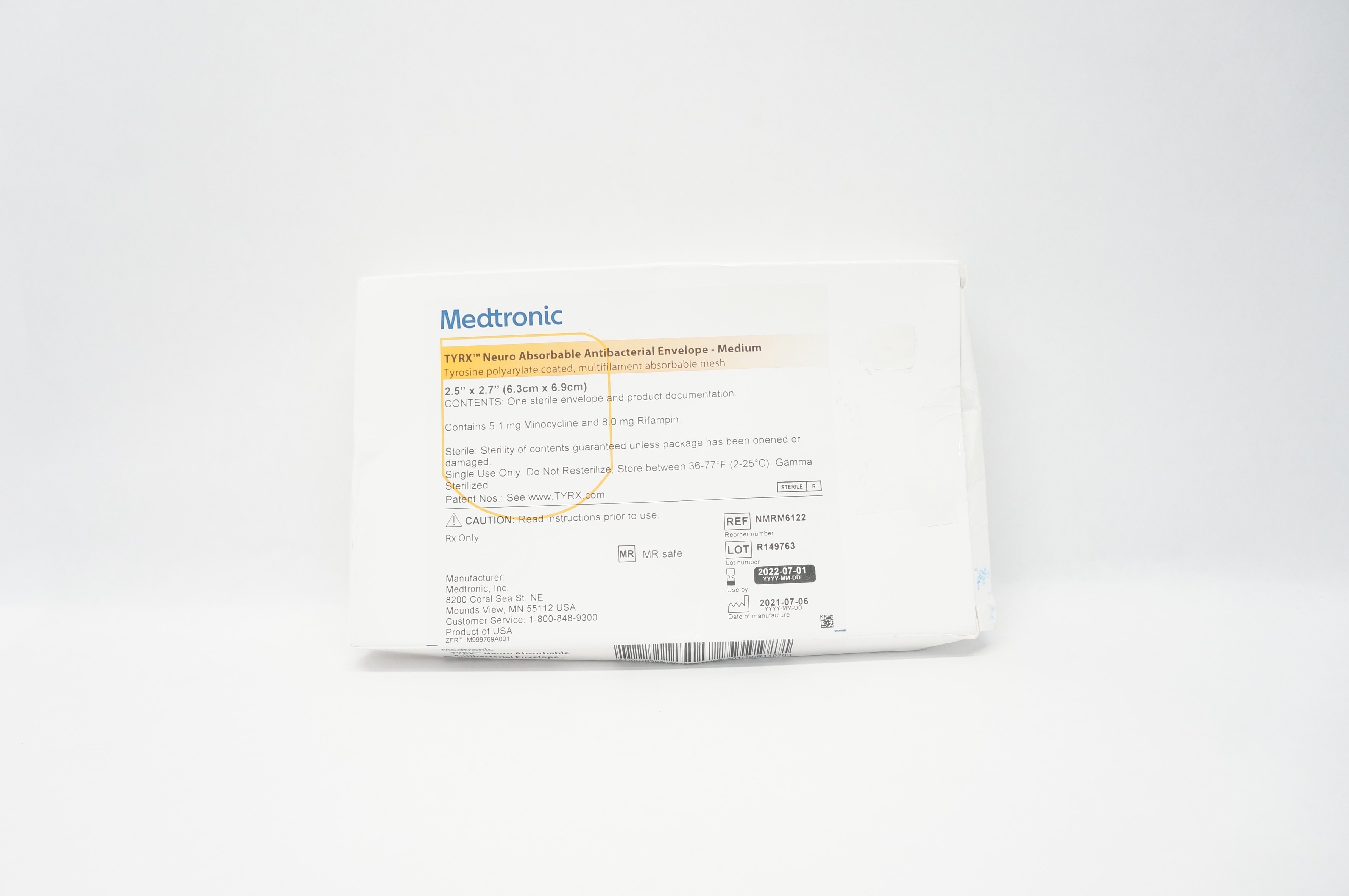 Medtronic NMRM6122 TYRX Neuro Absorb Antibacterial Envelope Medium 2.5x2.7in (x)