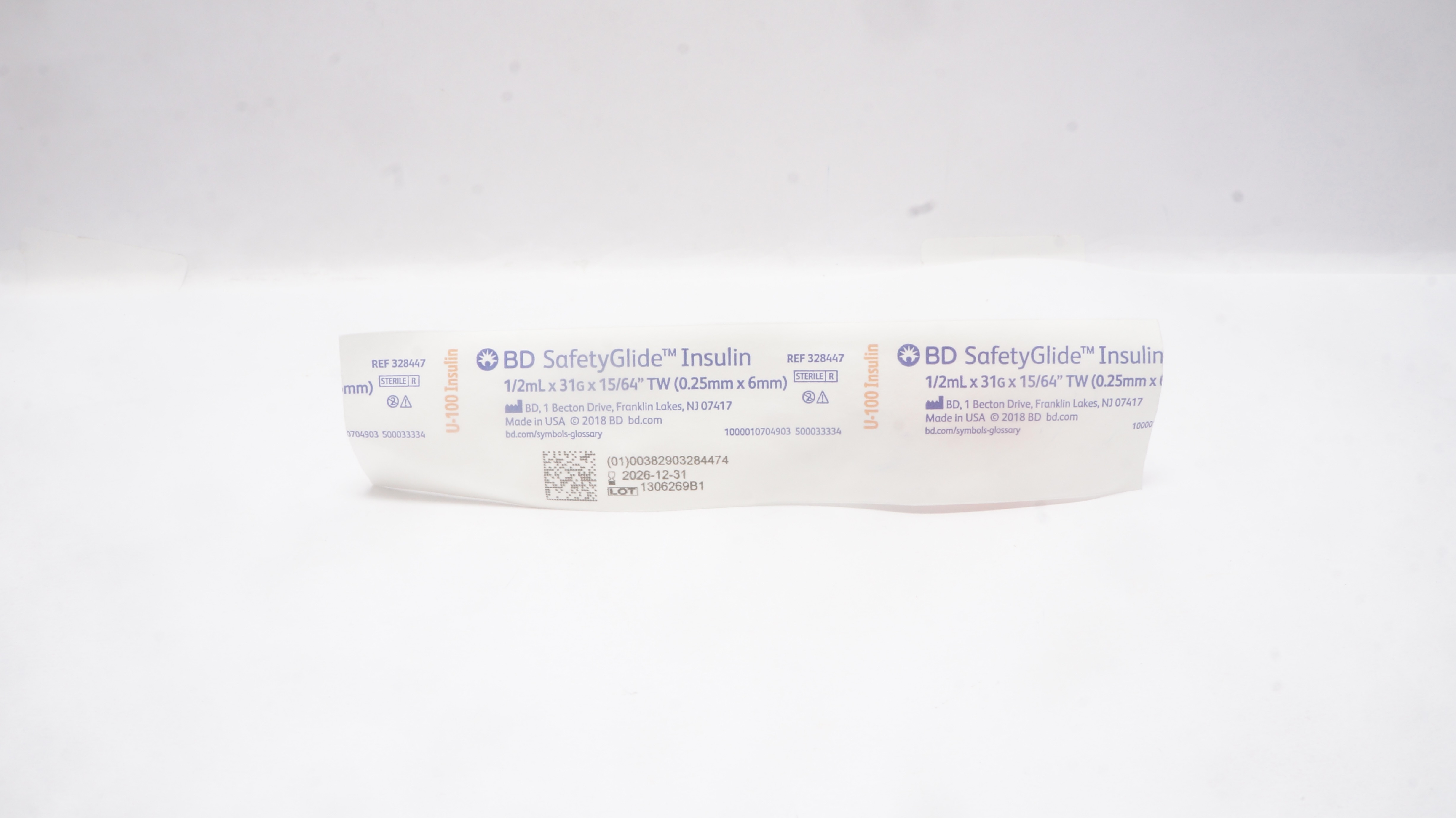 BD 328447 SafetyGlide U-100Insulin 1/2mL x 31G x 15/64inch TW