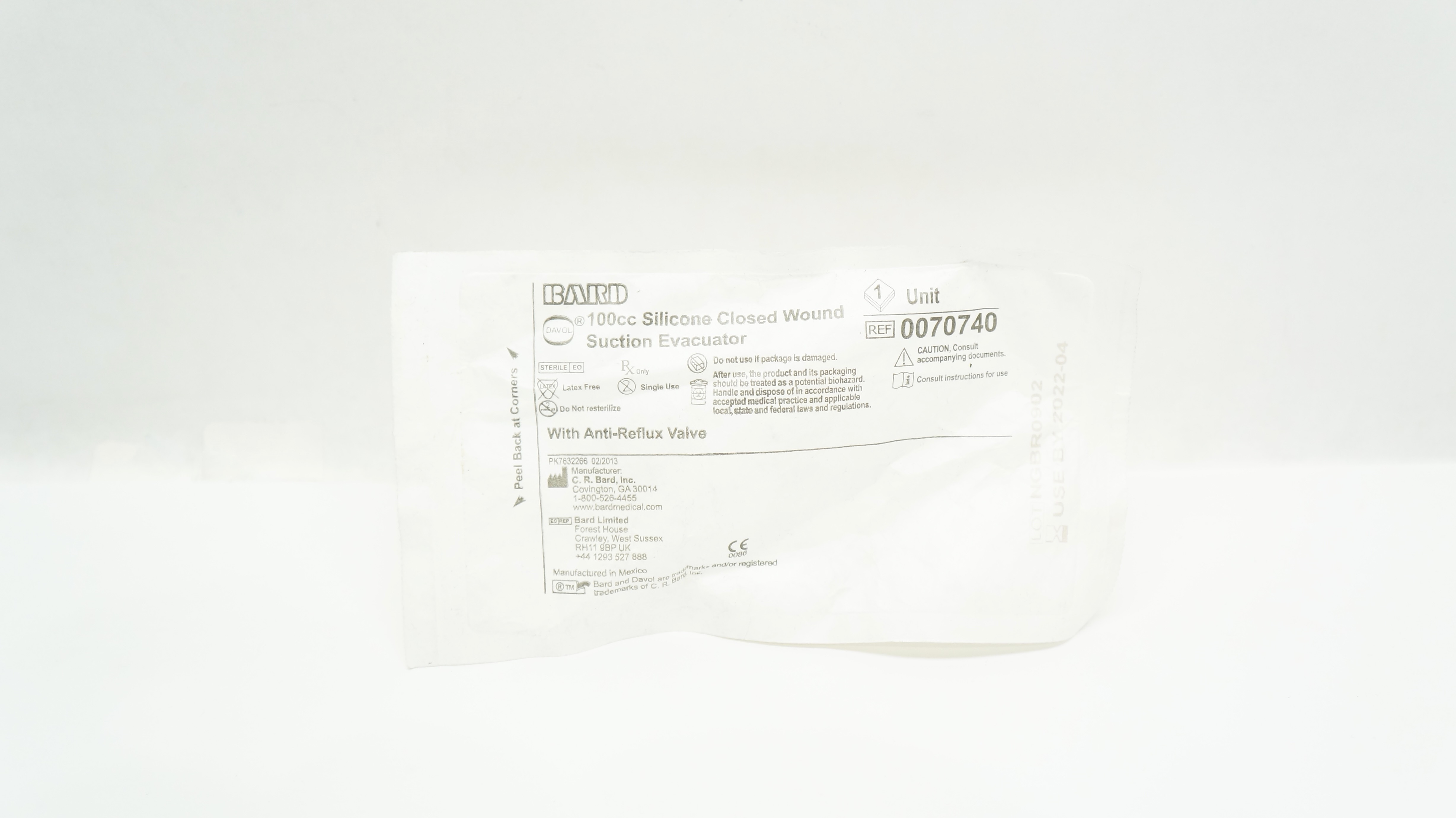 Bard V0070740 Novaplus 100cc Silicone Closed Wound Suction Evacuator (x)