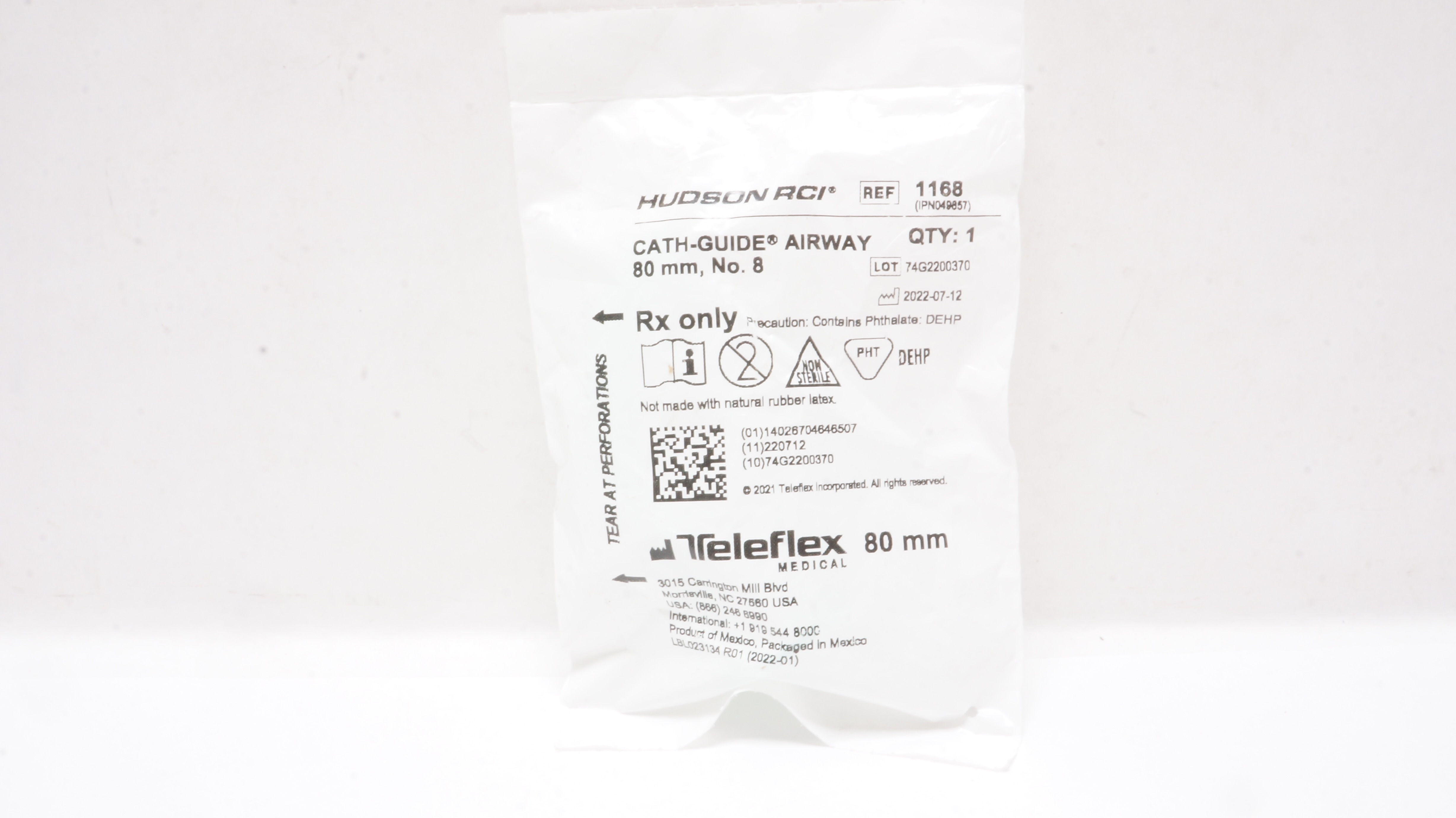 Teleflex 1168 Hudson RCI Cath-Guide Airway 80mm No. 8 Small Adult