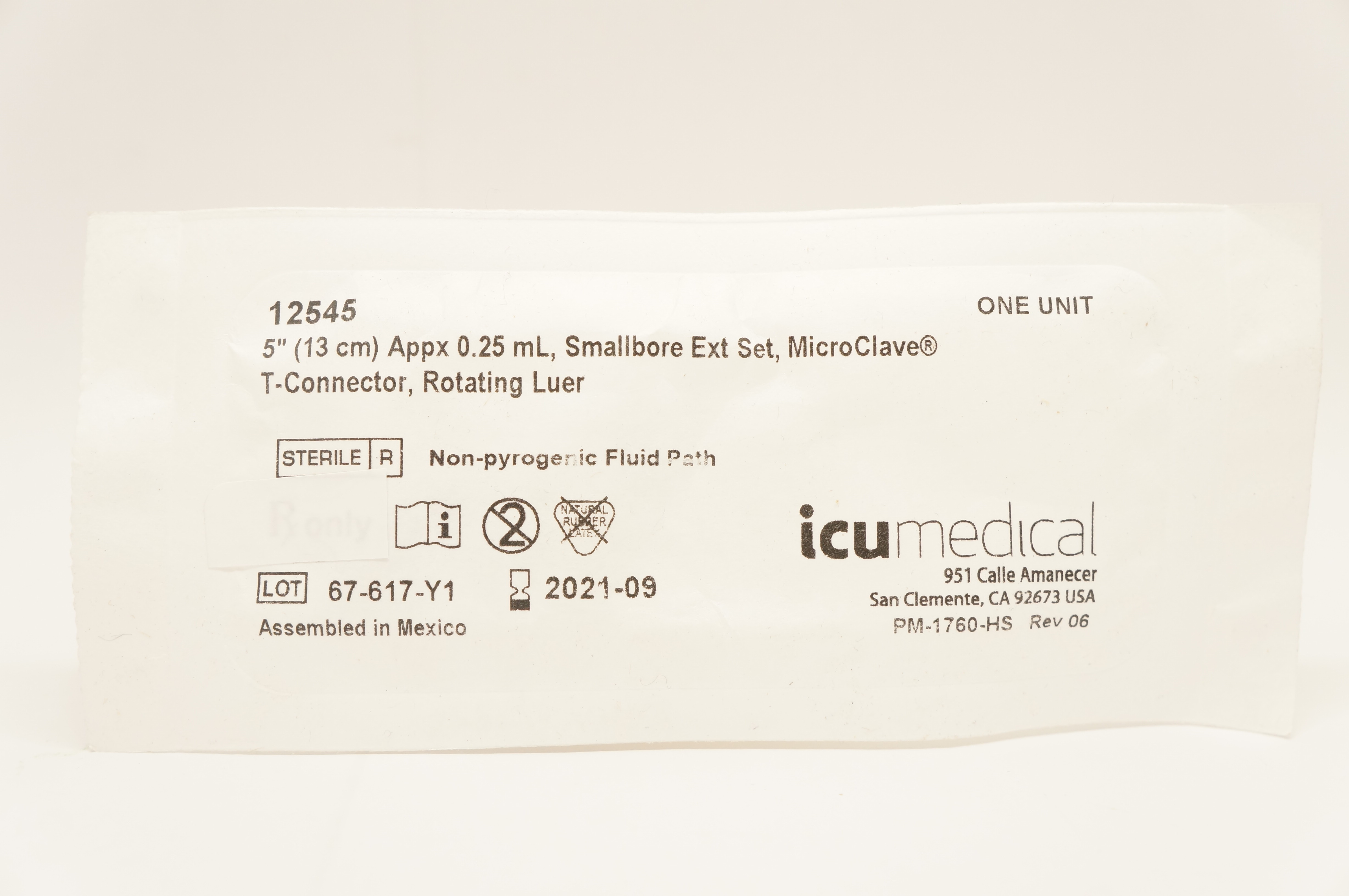 ICUMedical 12545 Smallbore Extension Set, T-Connector, Luer 5inch Appx 0.25ml(x)