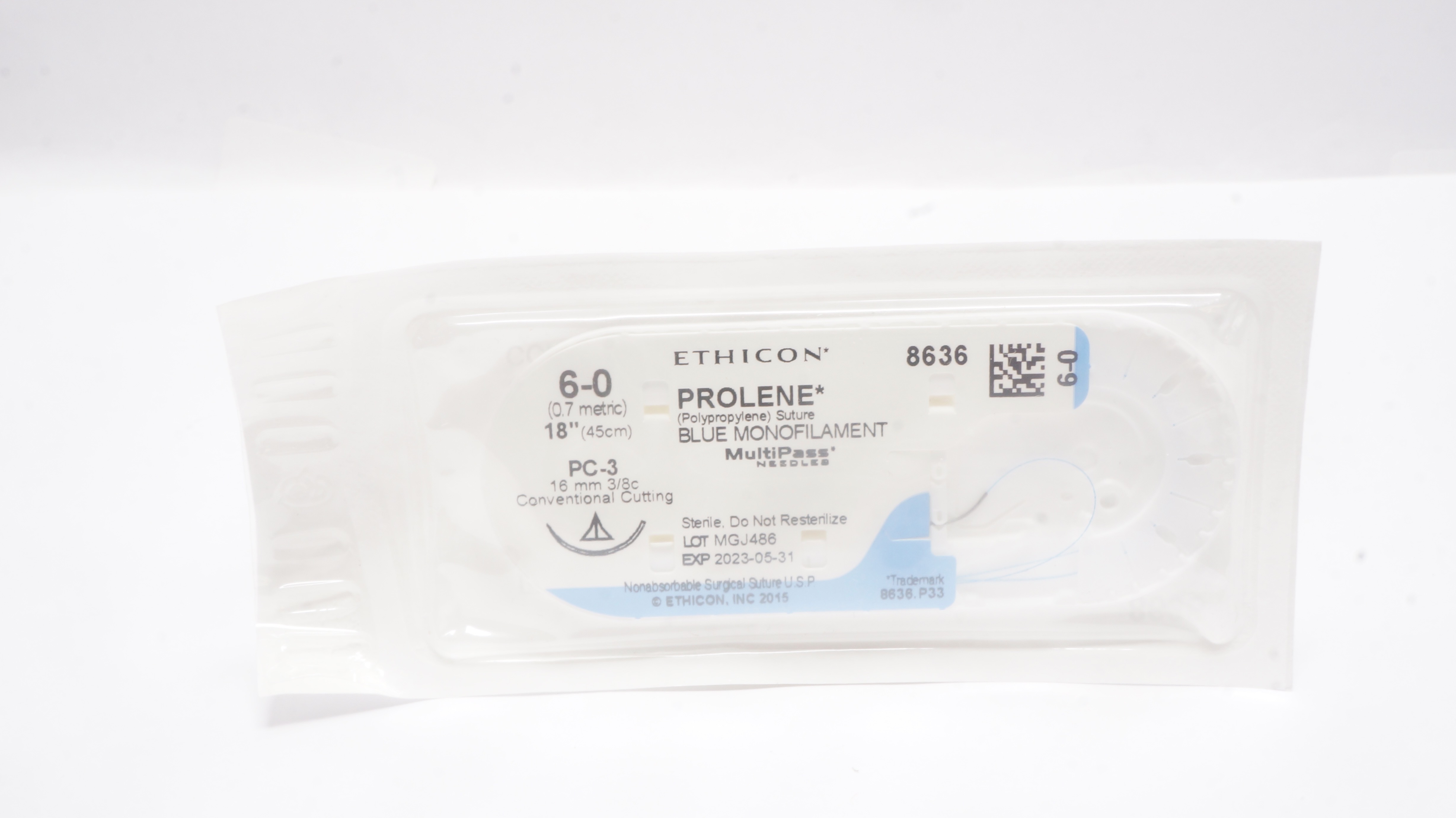 Ethicon 8636 6-0 PROLENE, PC-3, 16mm 3/8c, MultiPass, 18inch (x)