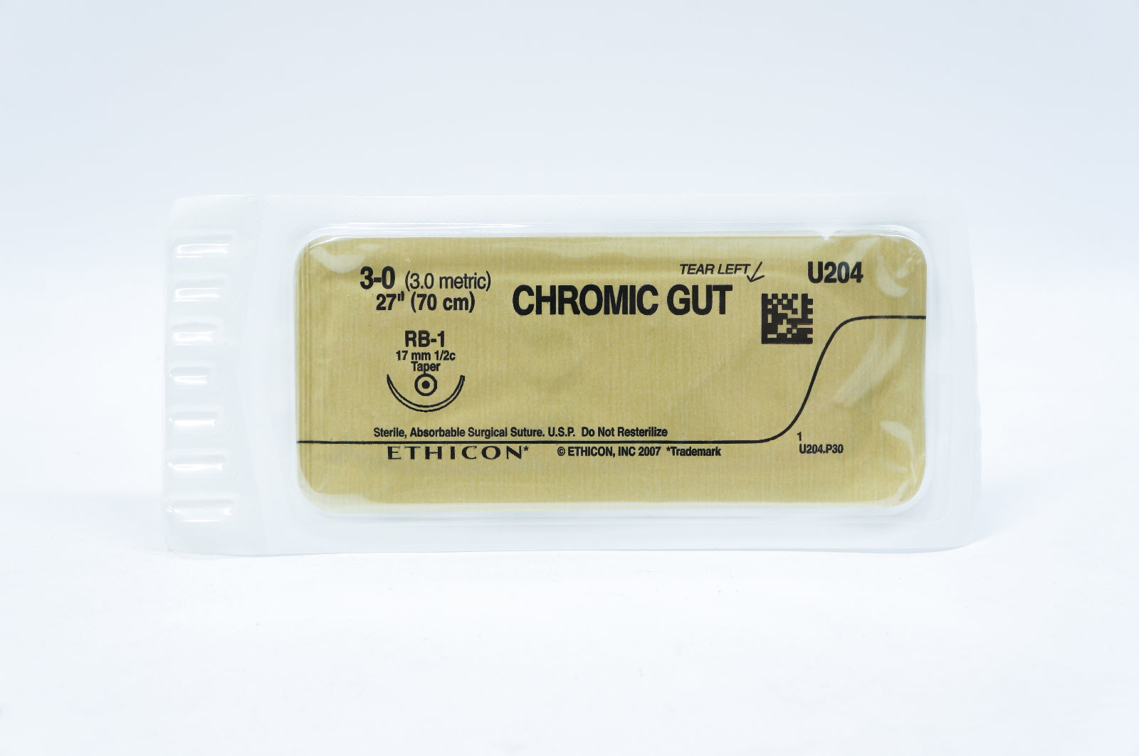 Ethicon U204 3-0 CHROMIC GUT, RB-1, 17mm 1/2c Taper, 27inch (x) - Lot of 55