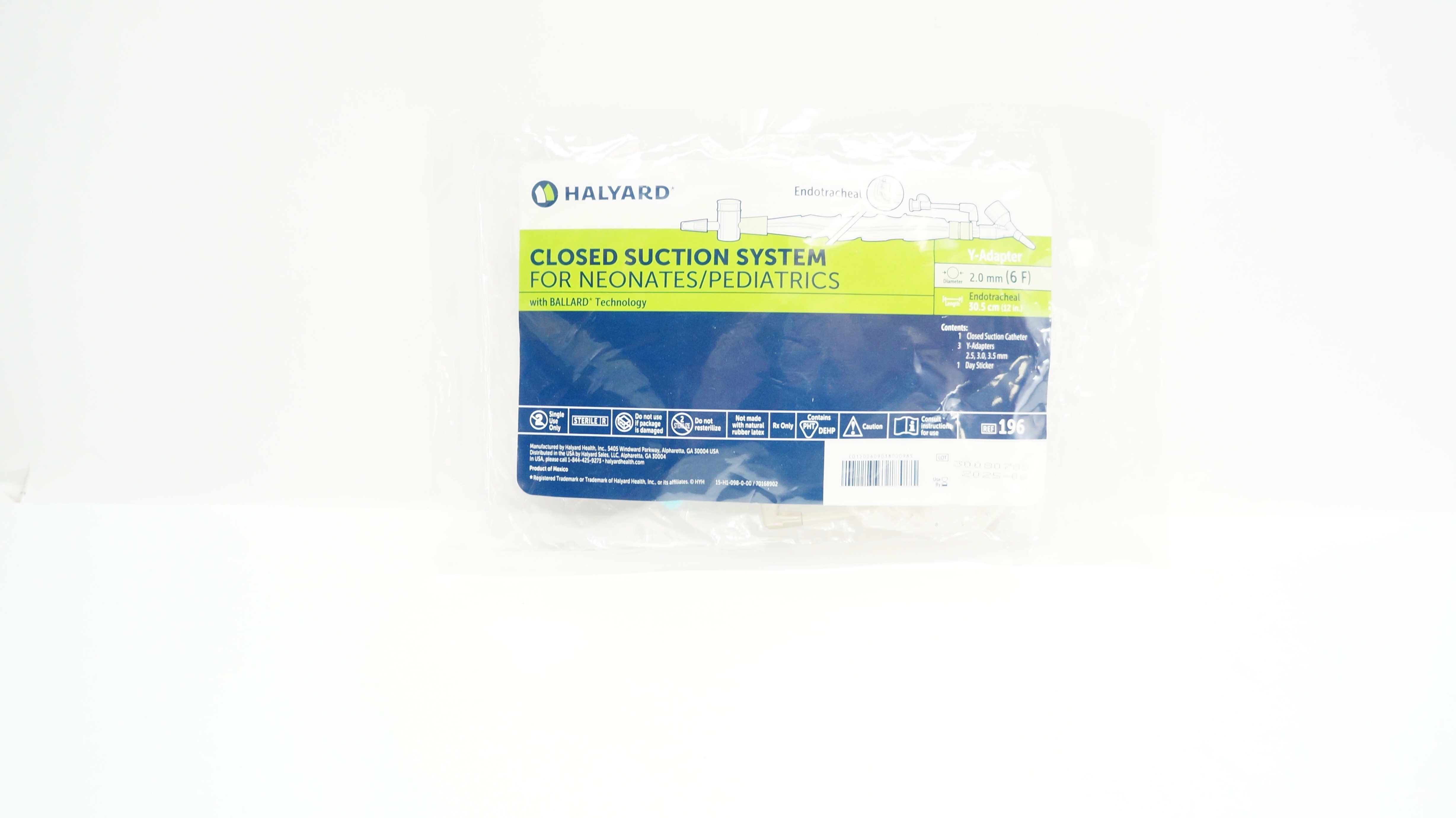 Halyard 196 Closed Suction System Endotracheal,For Neonates/Pediatrics 6F x12in.