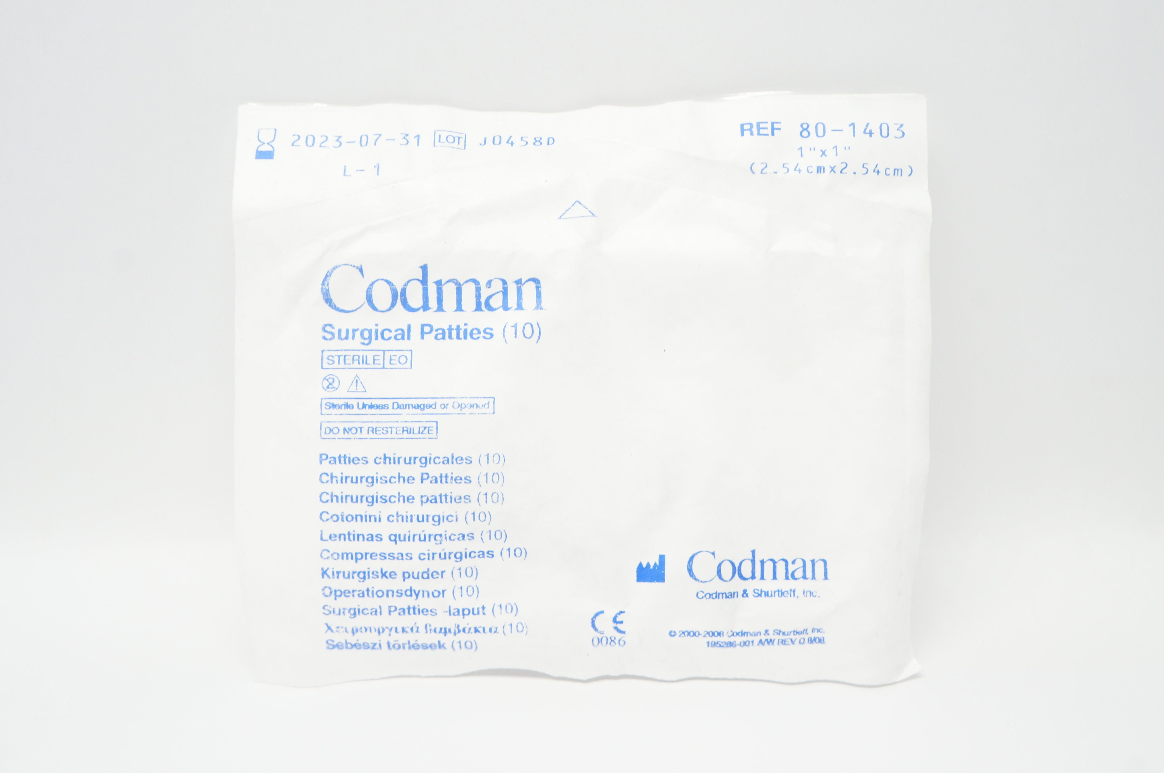Codman 80-1403 Surgical Patties 1inch x 1inch - Pack of 10