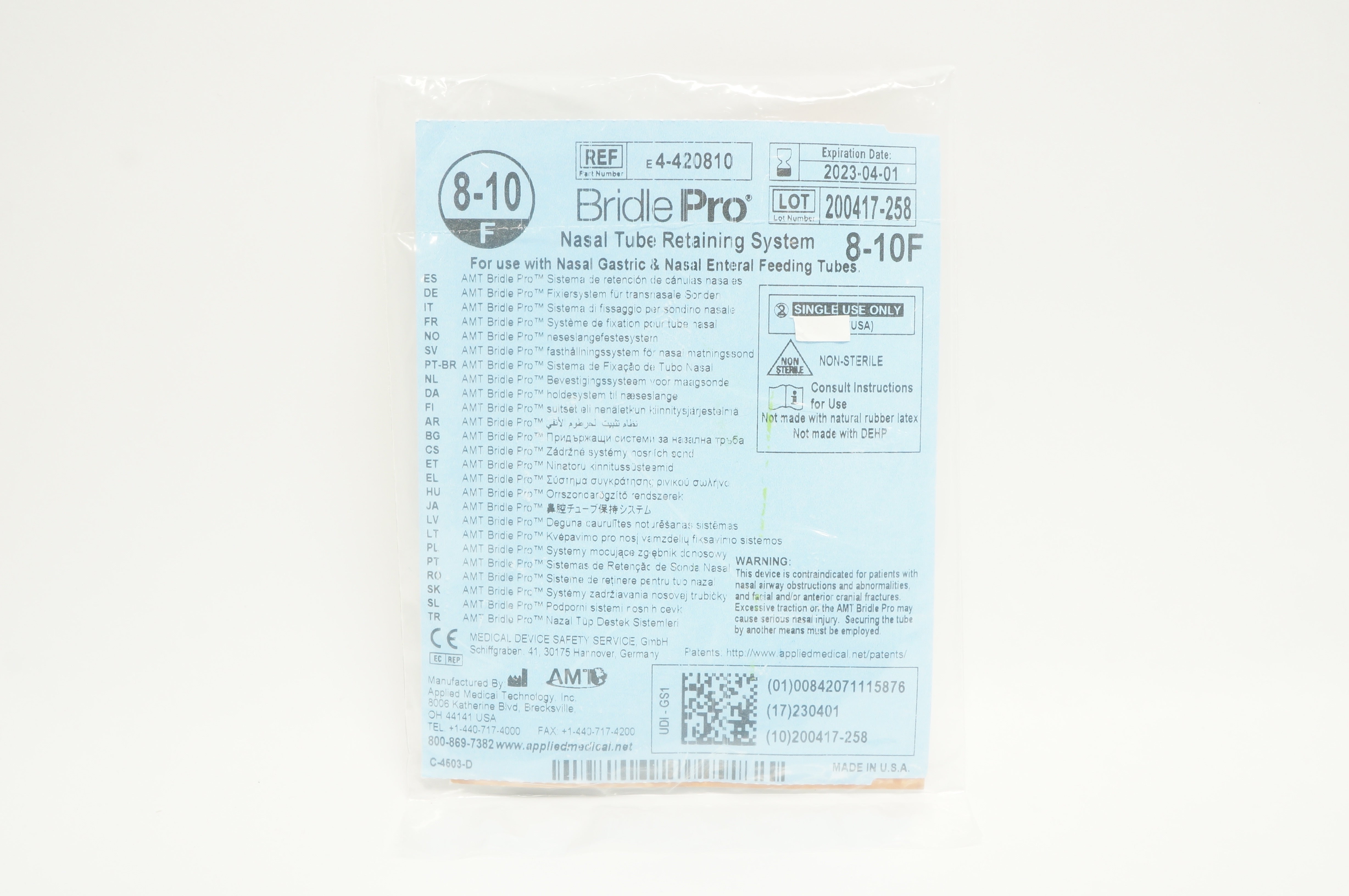 Applied Medical E4-420810 Bridle Pro Nasal Tube Retaining System 8-10F