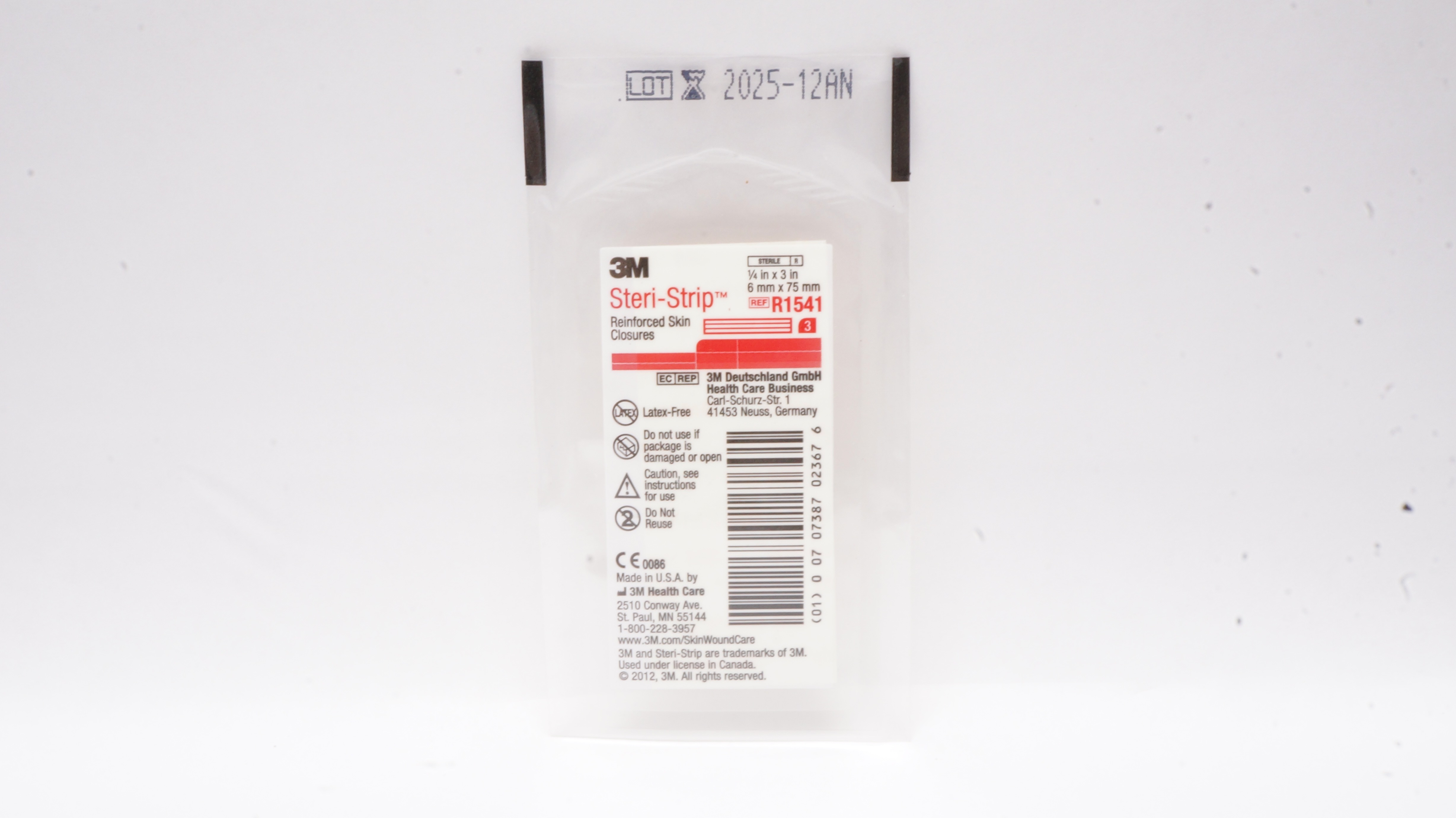 3M R1541 Steri-Strip Reinforced Skin Closures 1/4inch x 3inch - Pack of 3