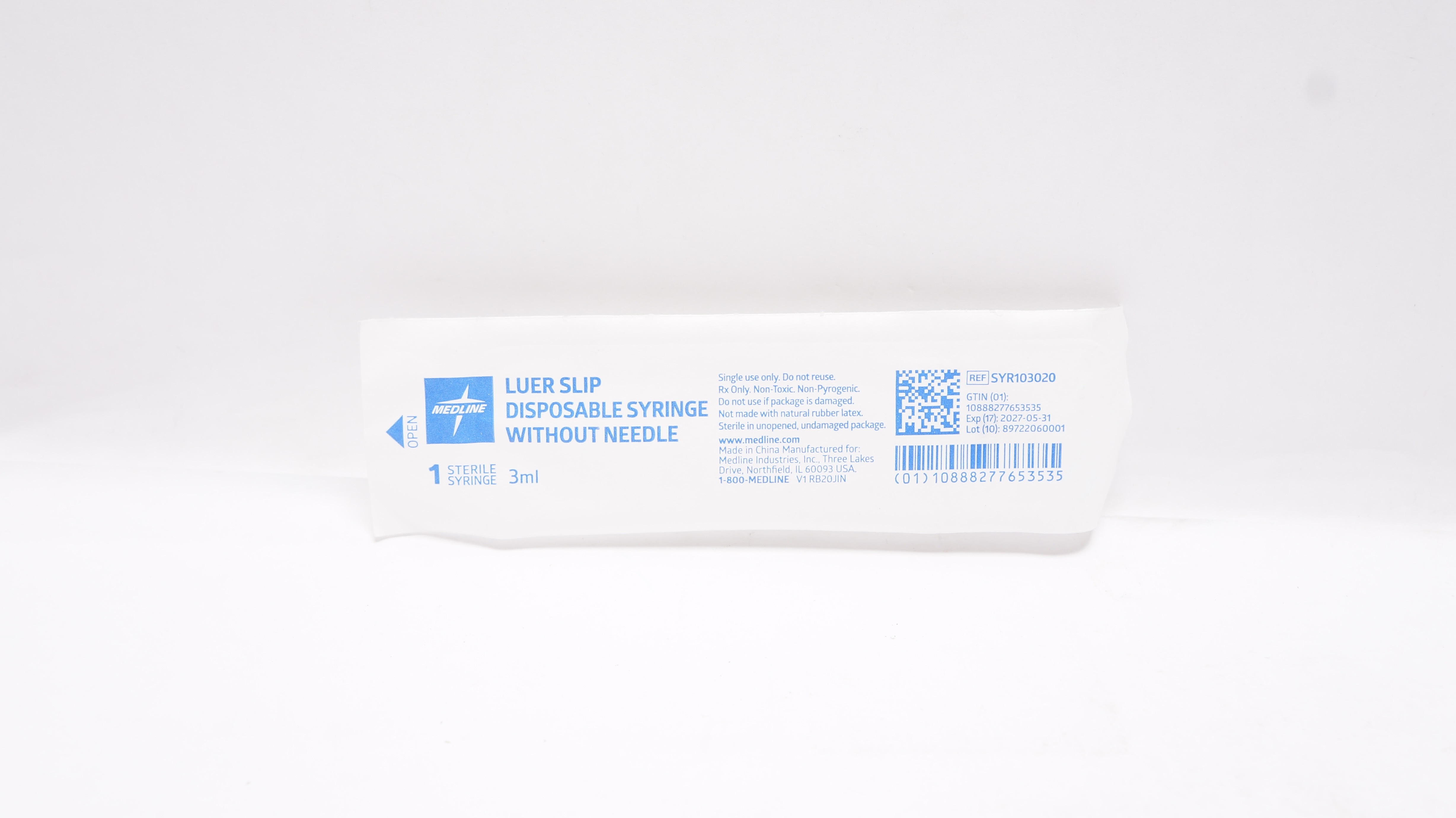 Medline SYR103020 Sterile Luer Slip Syringe Without Ndle. 3ml