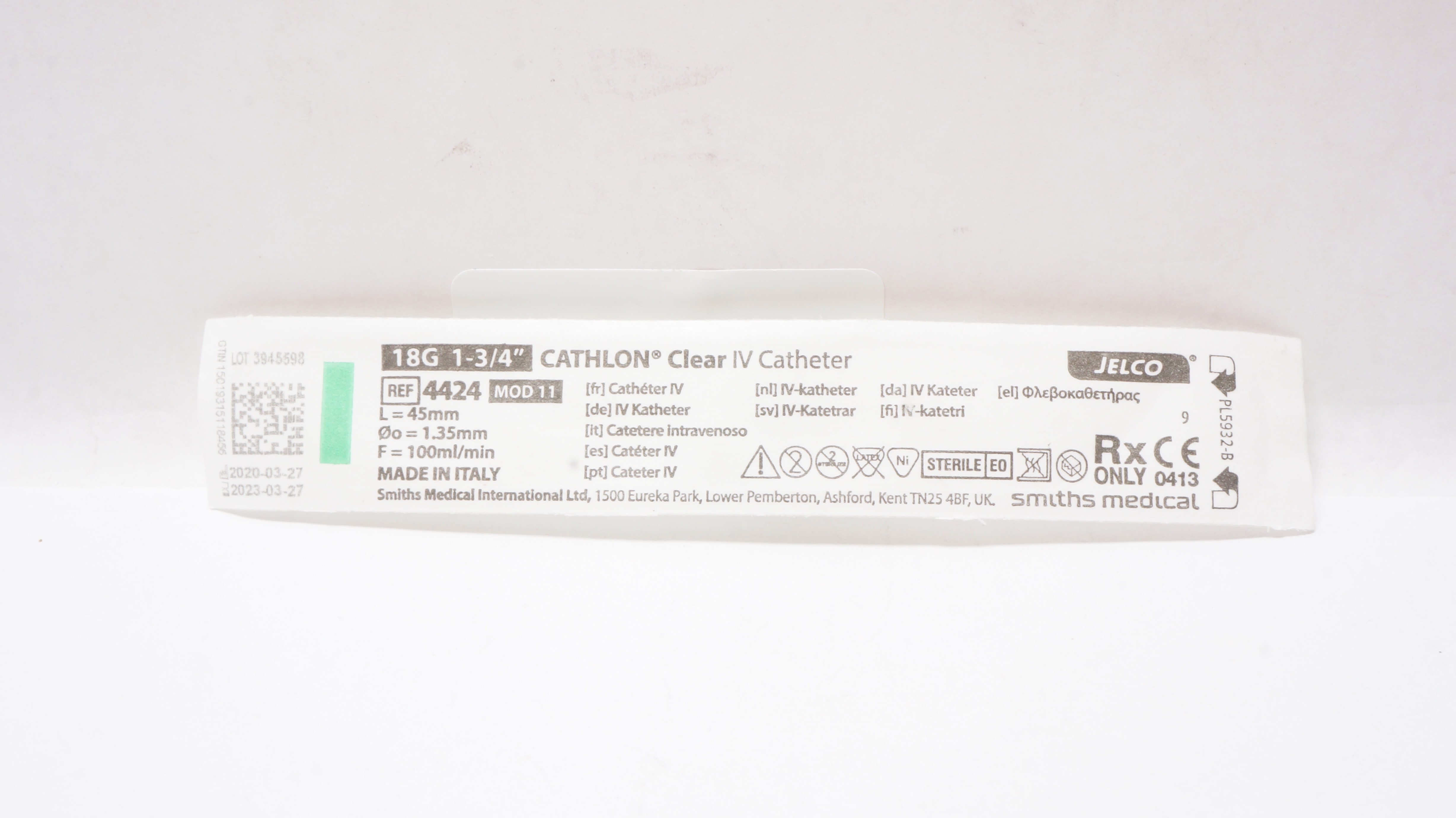 Smiths Medical 4424 Jelco Cathlon Clear I.V. Cath. 18G x 1-3/4inch 100mL/min (x)