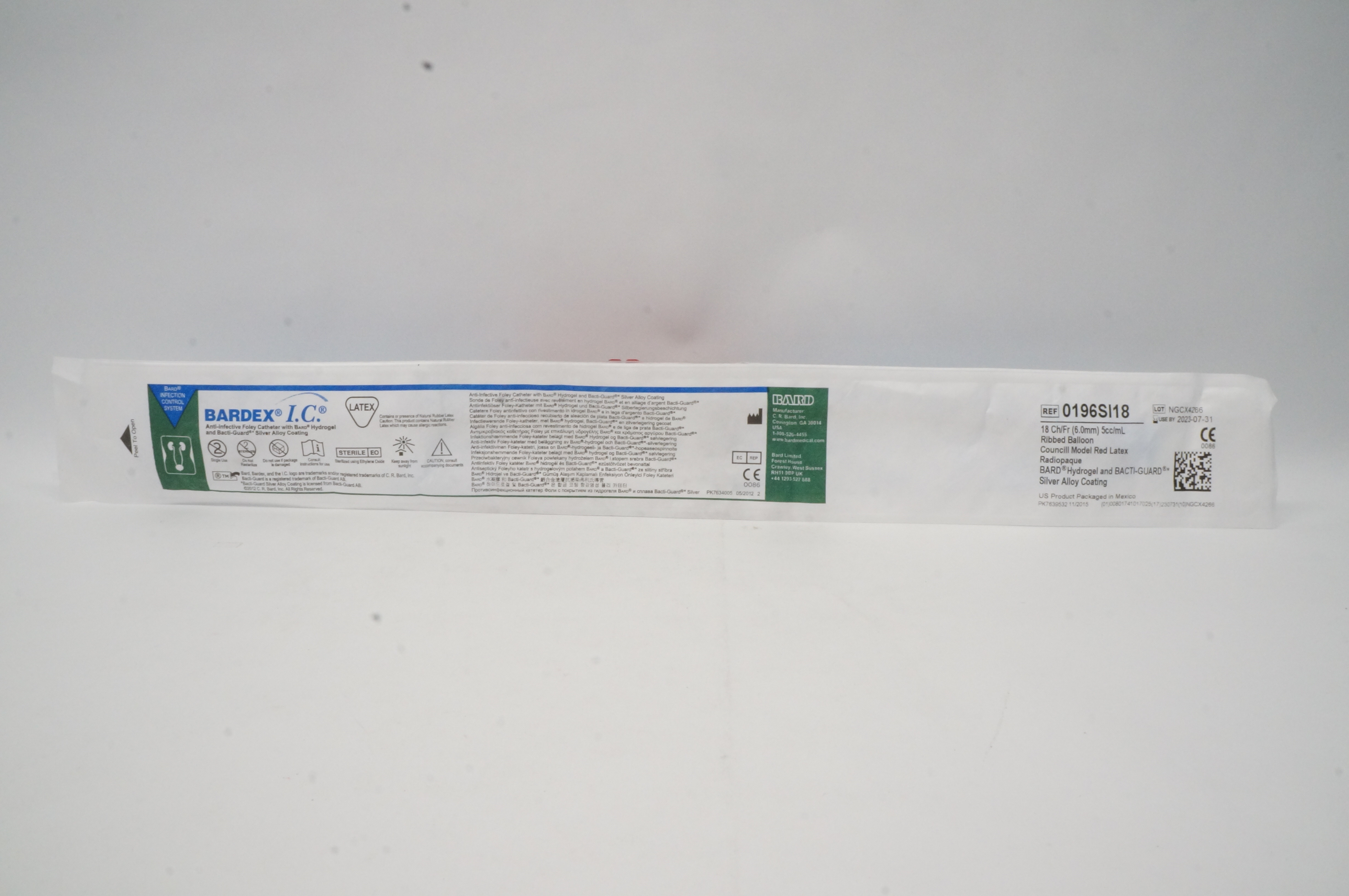 Bard 0196SI18 Bardex I.C. Anti-Infective Foley Cath. 18Ch/Fr x 5cc/mL
