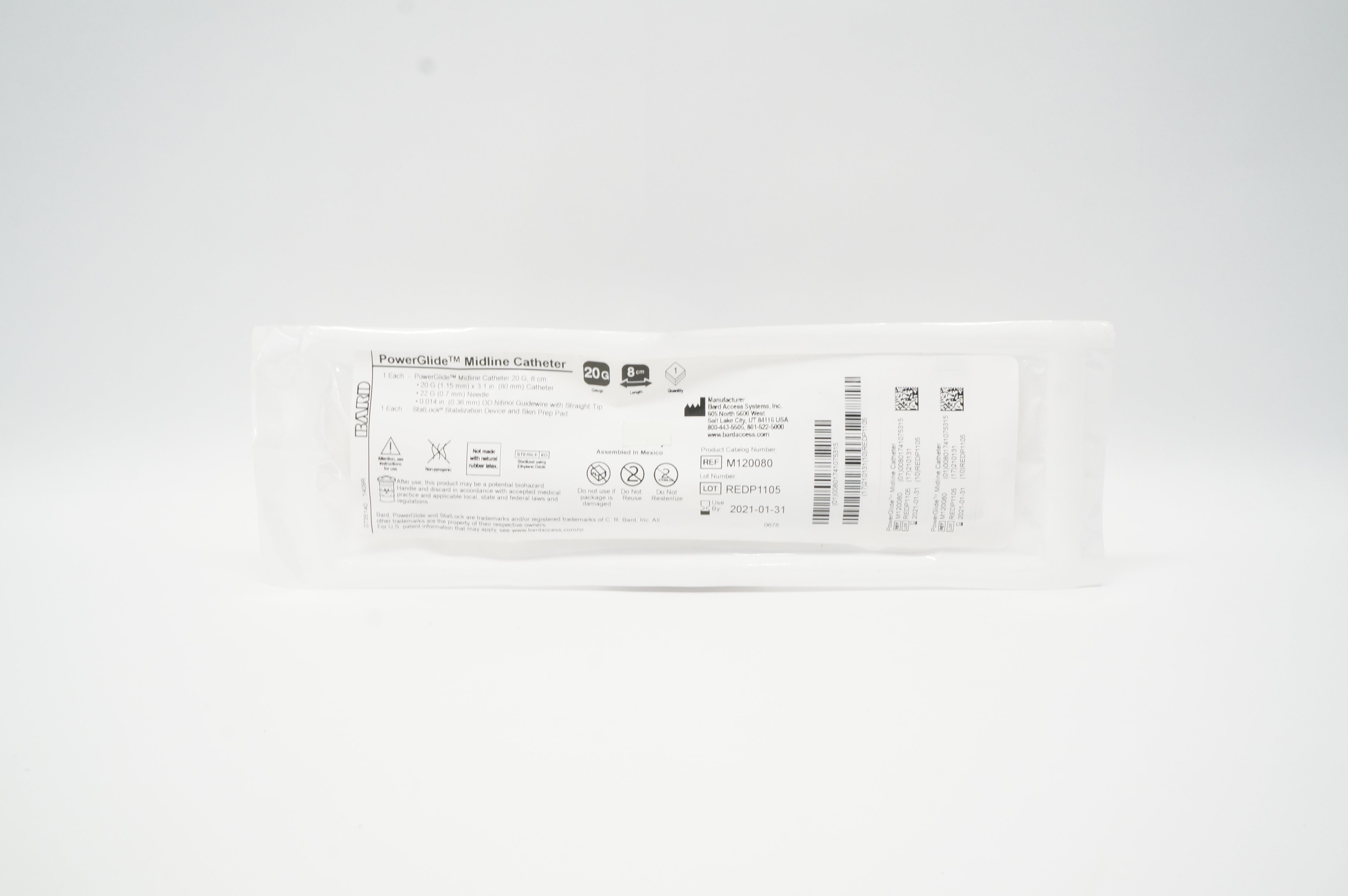 Bard M120080 PowerGlide Midline Cath. 20G x 8cm (x)