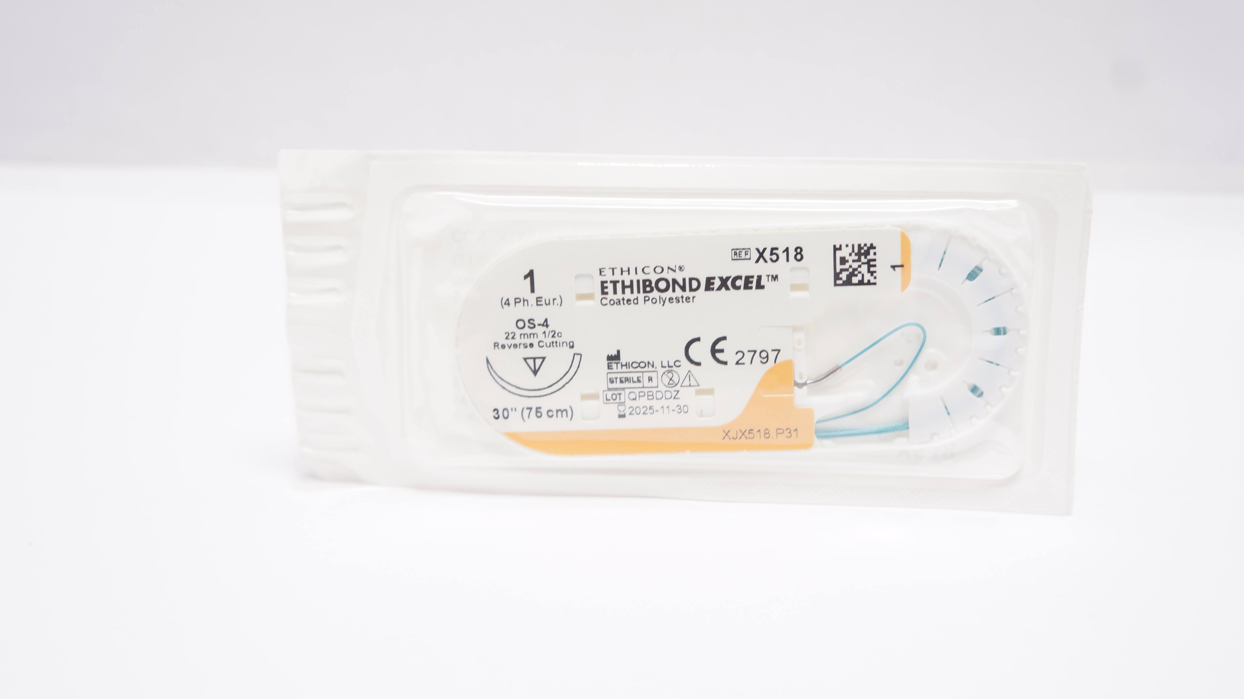 Ethicon X518 1 ETHIBOND EXCEL, OS-4, 22mm 1/2c Reverse Cutting, 30inch