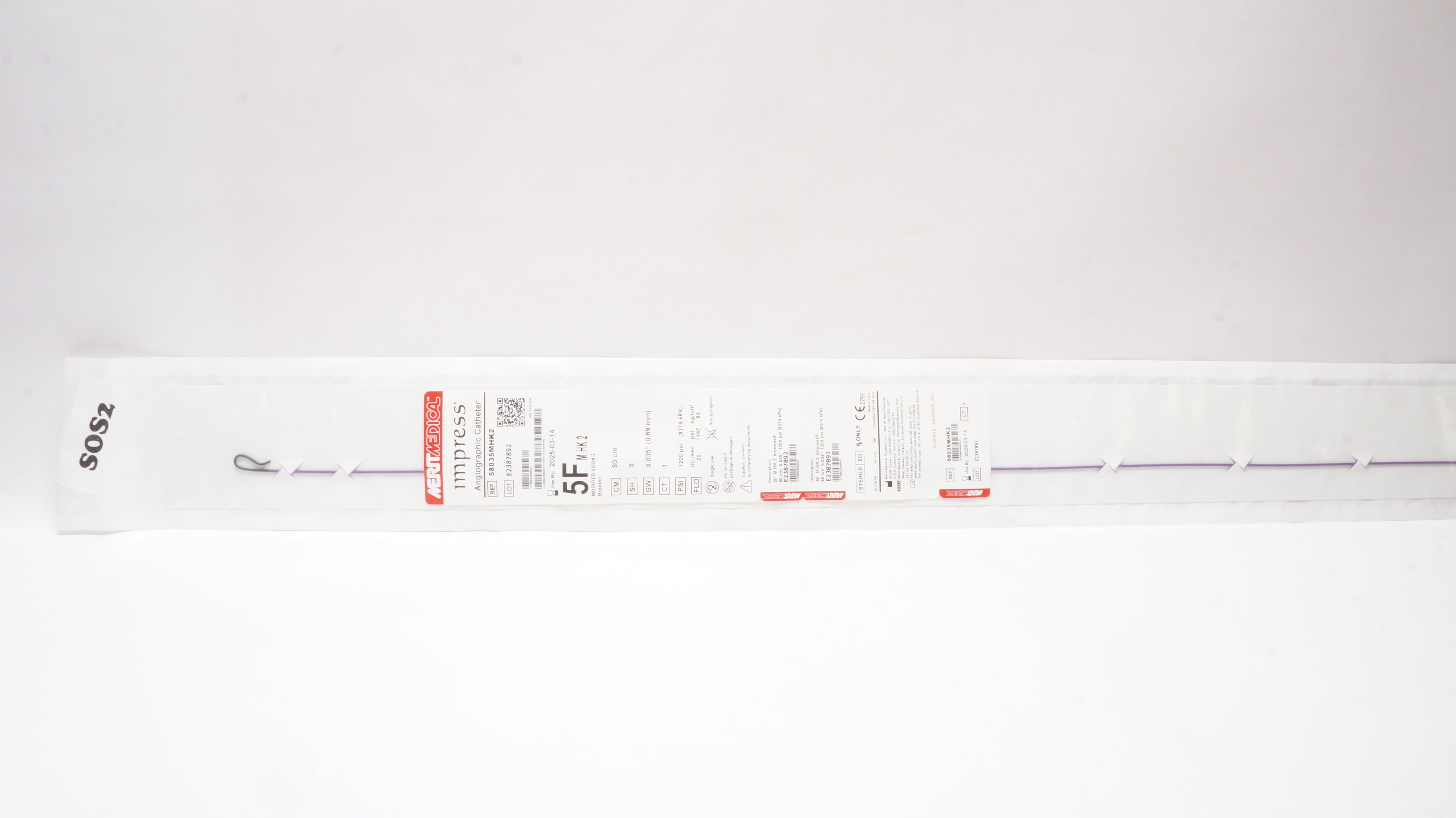 Merit Medical 58035MHK2 Impress Angiographic Cath. M HK 2 5F x 80 cm