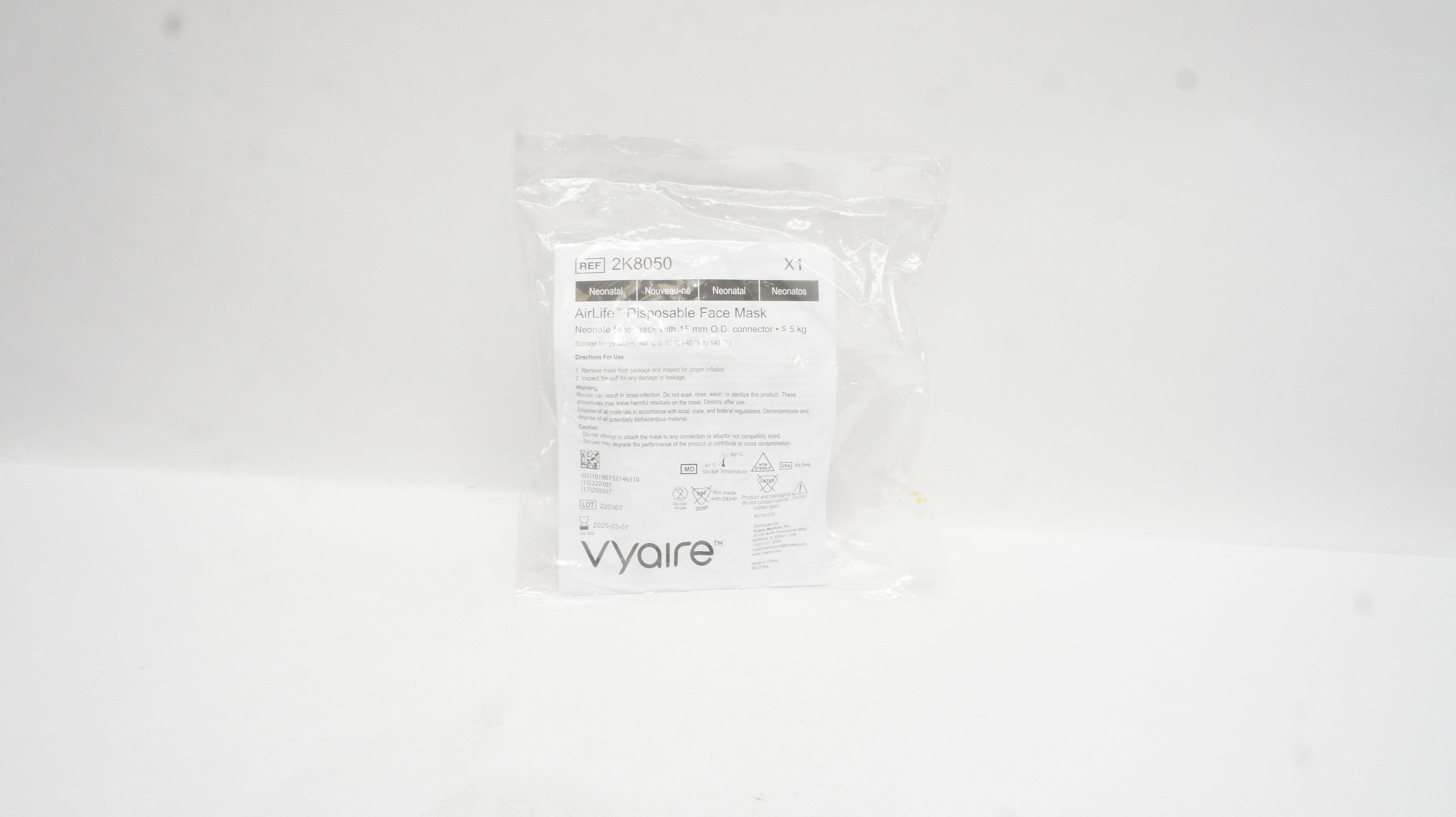 Vyaire 2K8050 AirLife Disposable Neonatal Face Mask with 15mm O.D. Connector