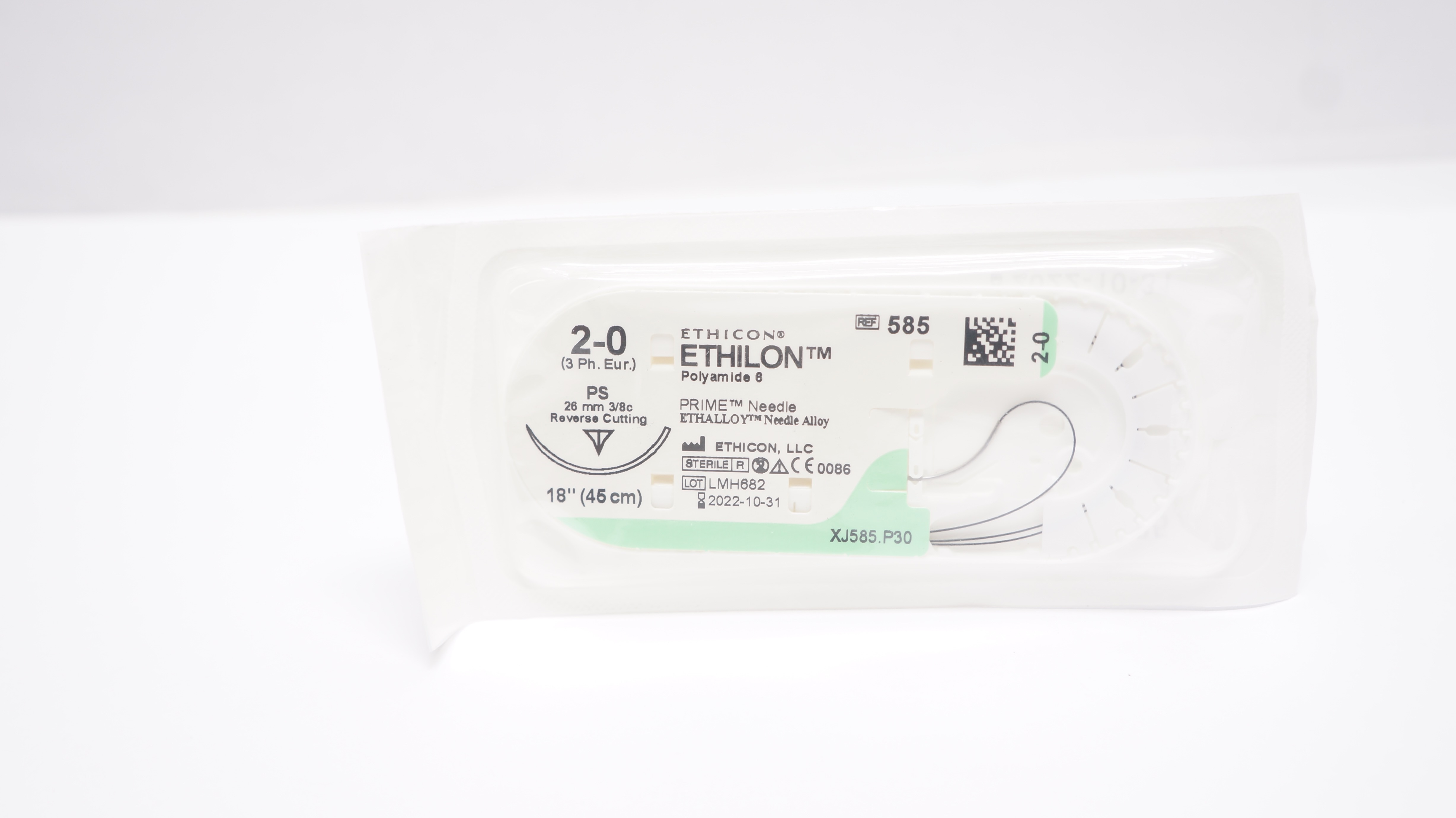 Ethicon 585 2-0 ETHILON, PS, 26mm 3/8c Reverse Cutting, 18inch (x)